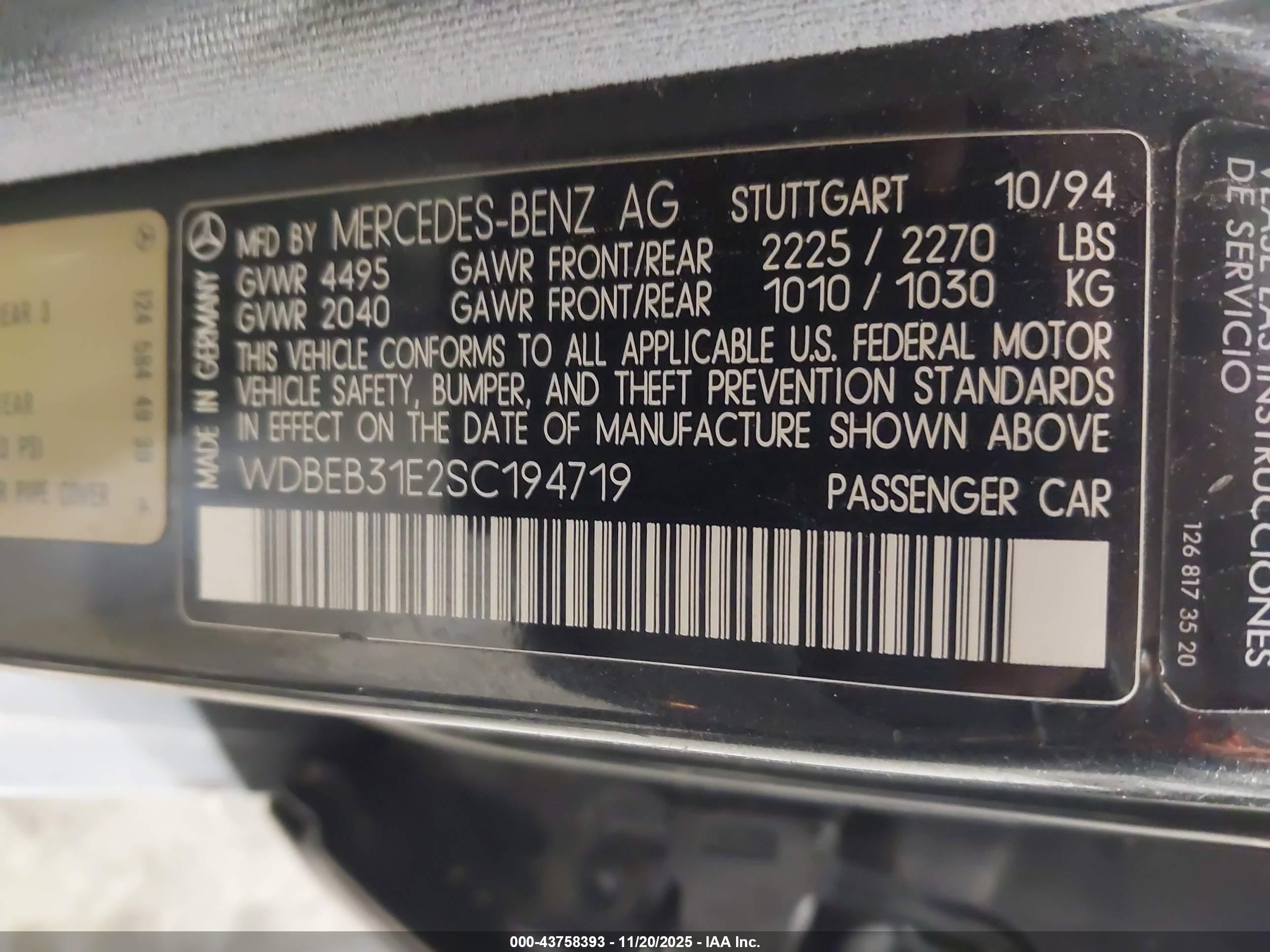 1995 Mercedes-benz E 300d/300d Special Gray vin: WDBEB31E2SC194719