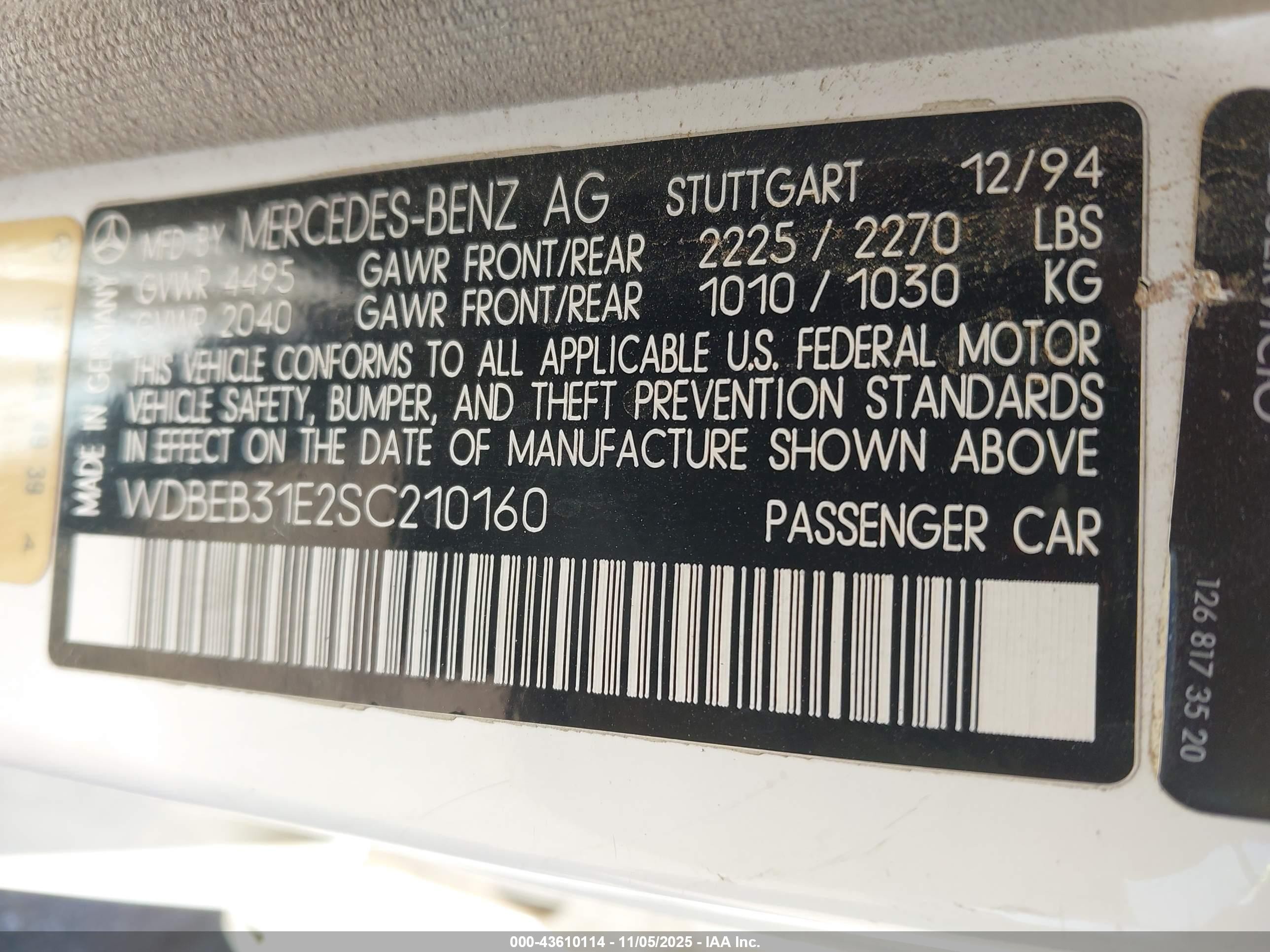 1995 Mercedes-benz E 300d/300d Special White vin: WDBEB31E2SC210160