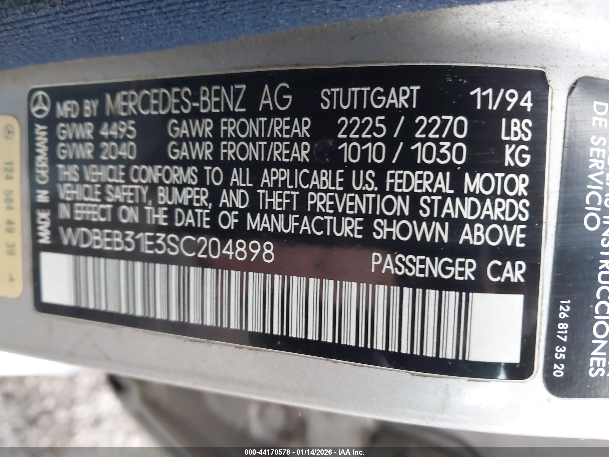 1995 Mercedes-benz E 300d/300d Special Silver vin: WDBEB31E3SC204898