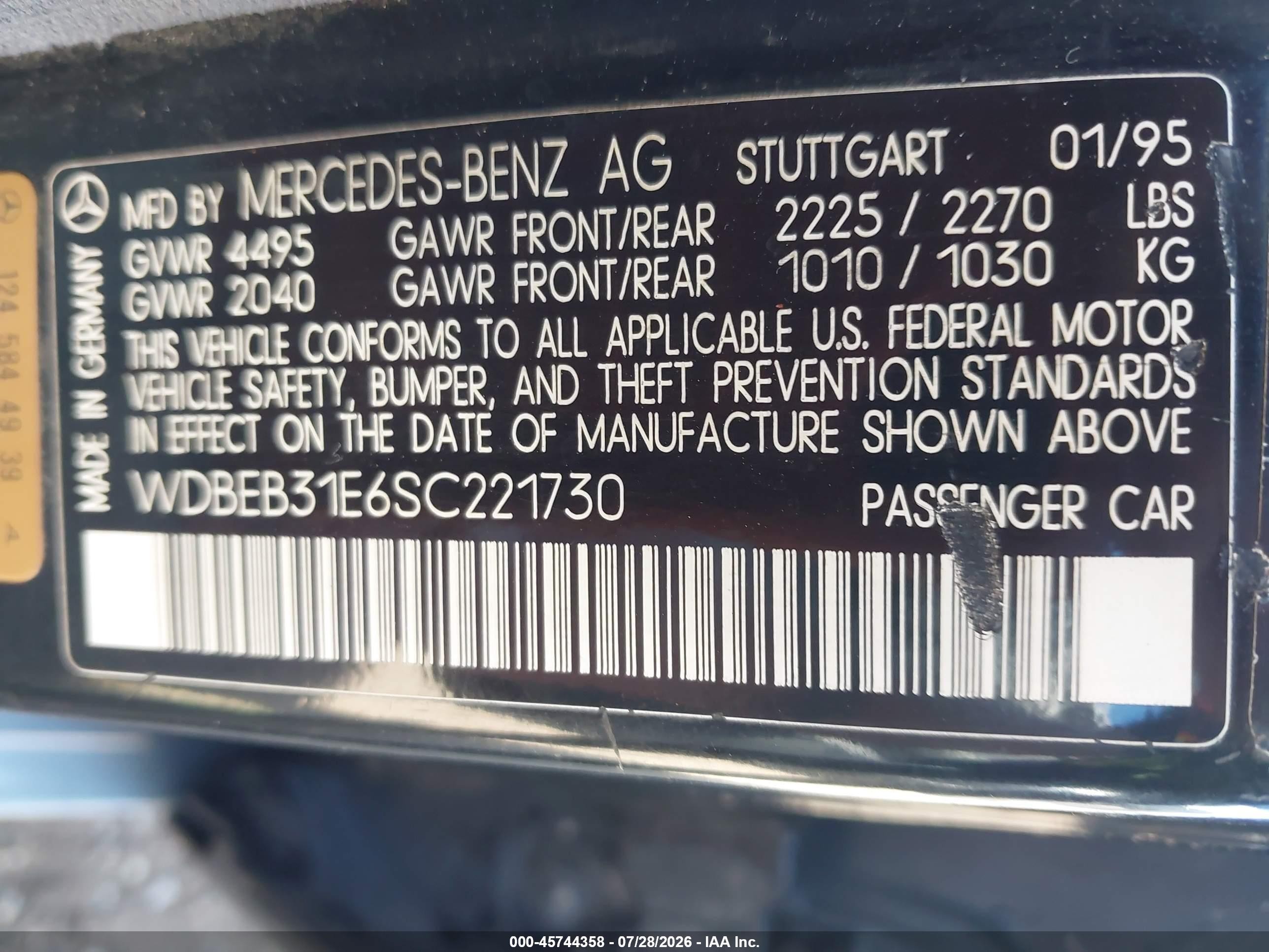 1995 Mercedes-benz E 300d/300d Special Black vin: WDBEB31E6SC221730