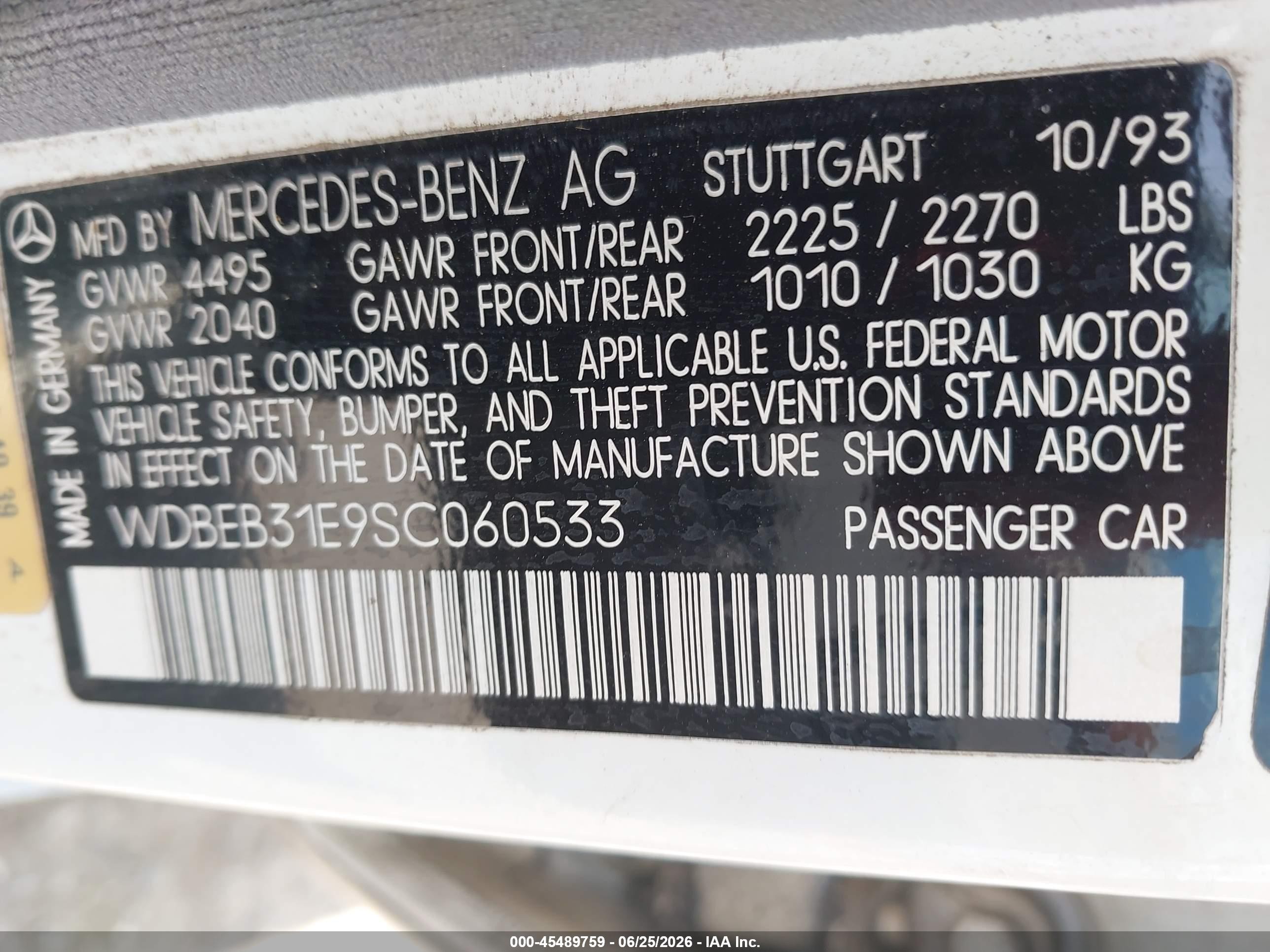 1995 Mercedes-benz E 300d/300d Special White vin: WDBEB31E9SC060533