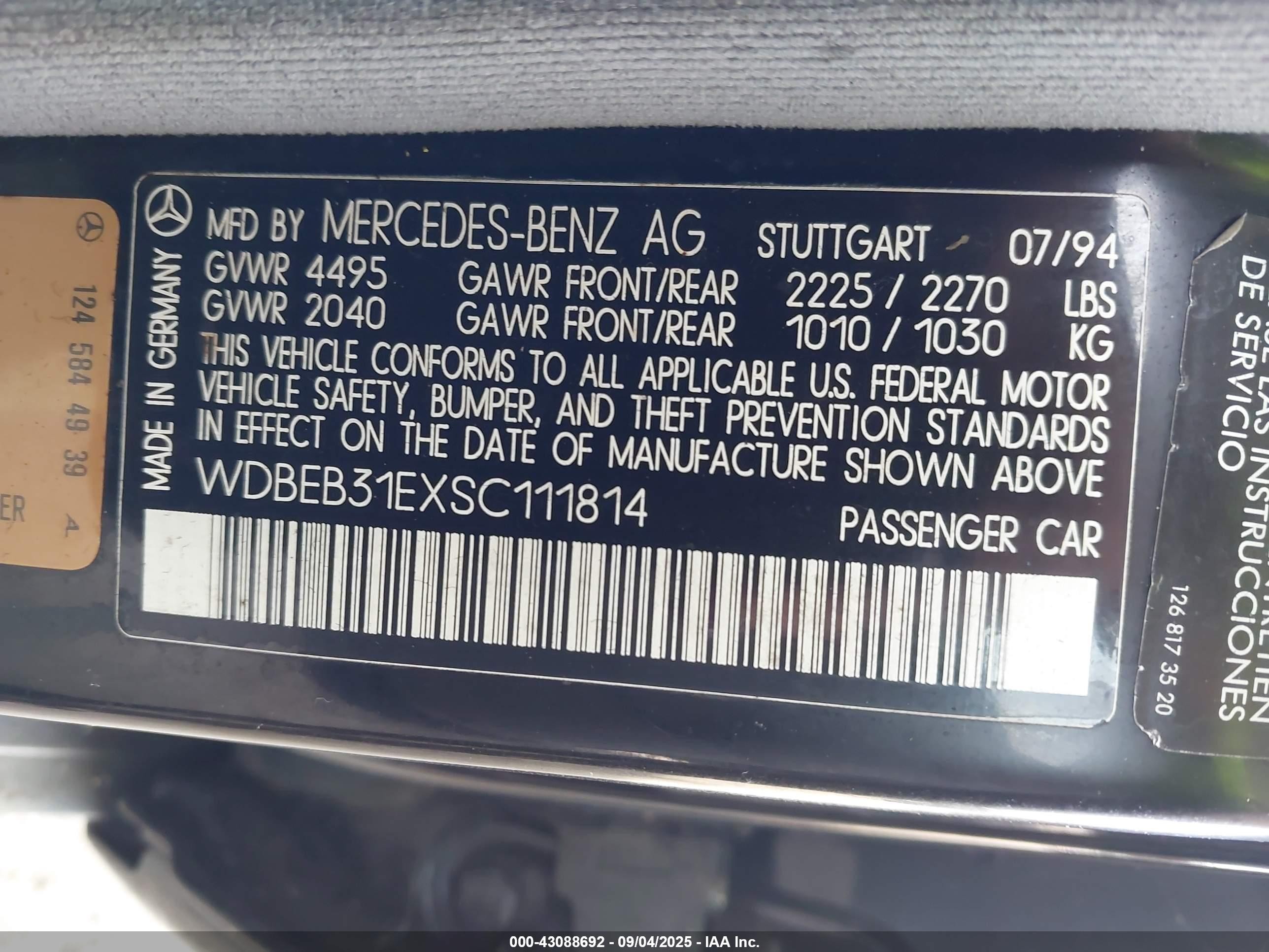 1995 Mercedes-benz E 300d/300d Special Black vin: WDBEB31EXSC111814