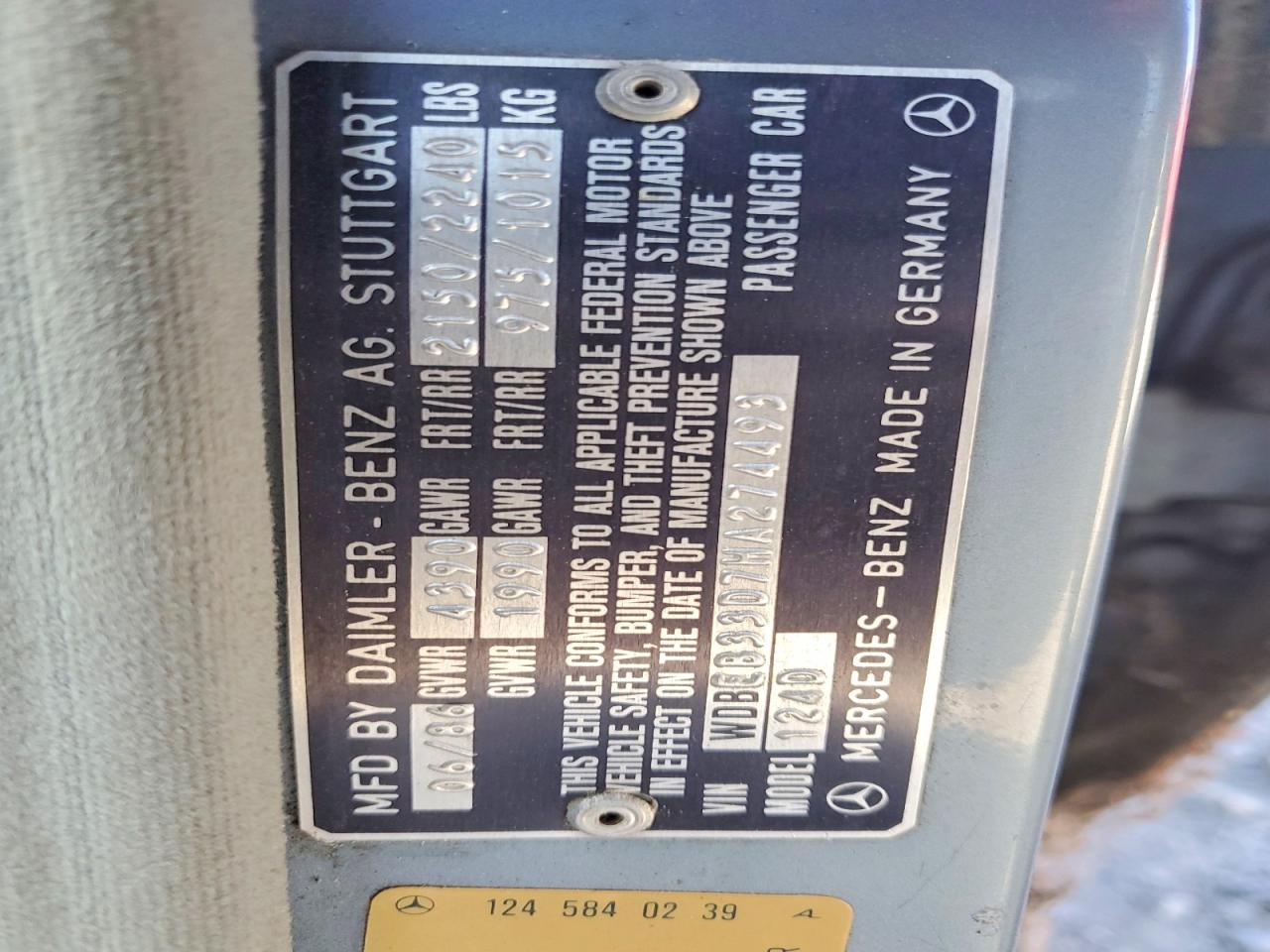 1987 Mercedes-benz 300 Dt Gray vin: WDBEB33D7HA274493