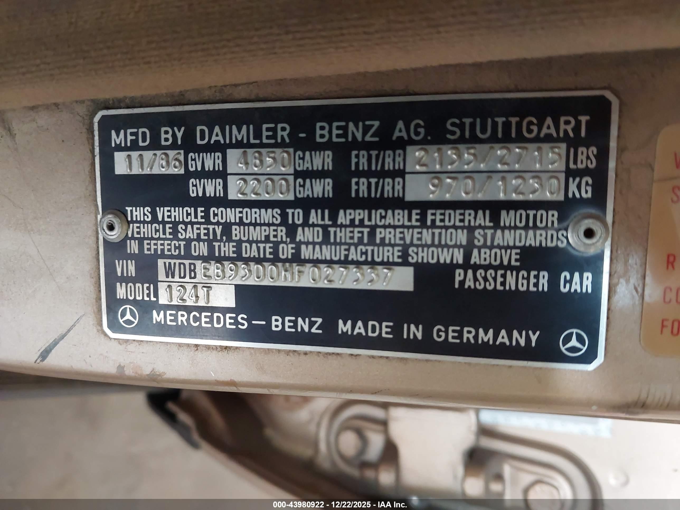 1987 Mercedes-benz 300 Tdt Золотой vin: WDBEB93D0HF027337