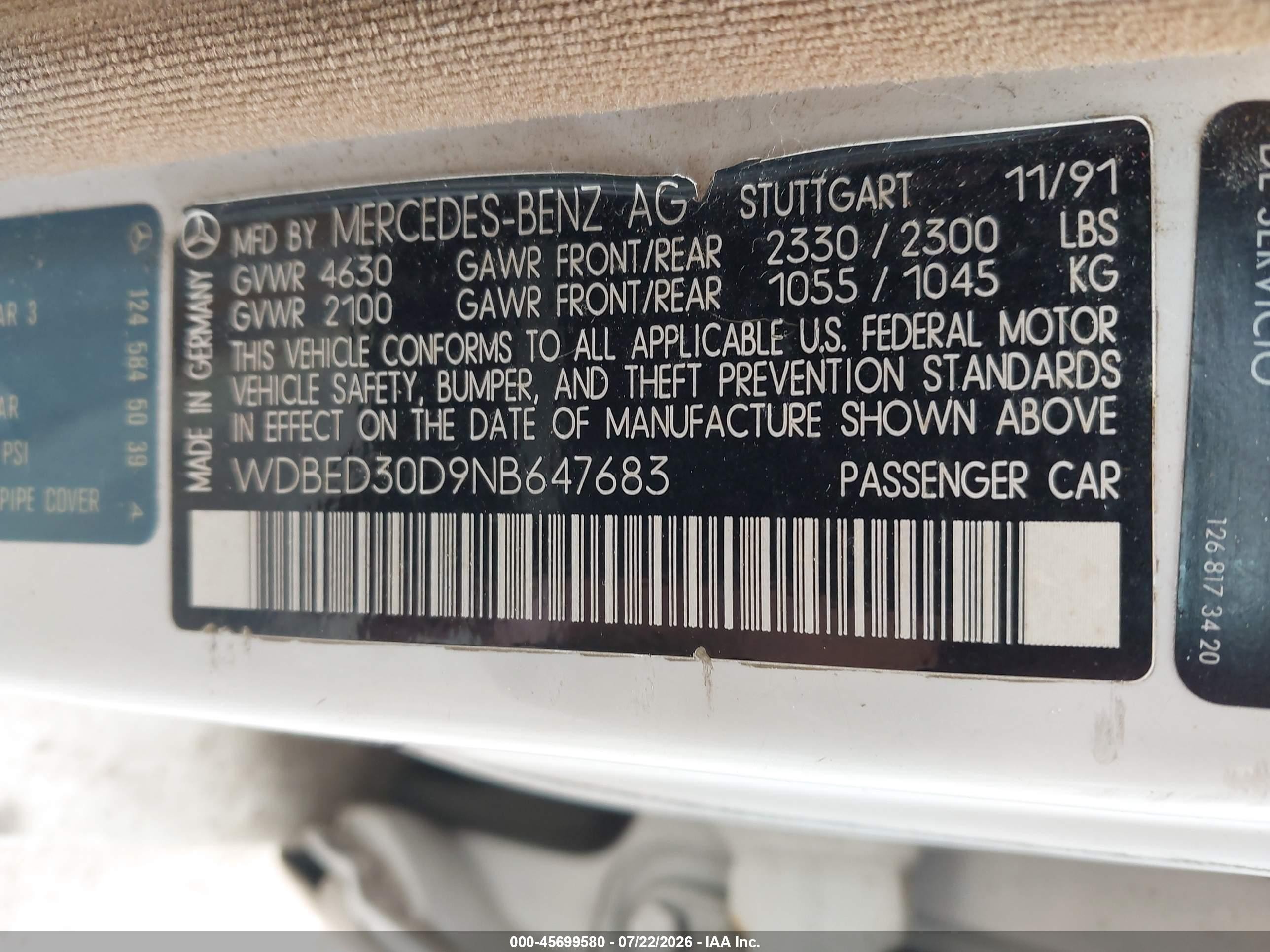 1992 Mercedes-benz 300 E 4matic White vin: WDBED30D9NB647683