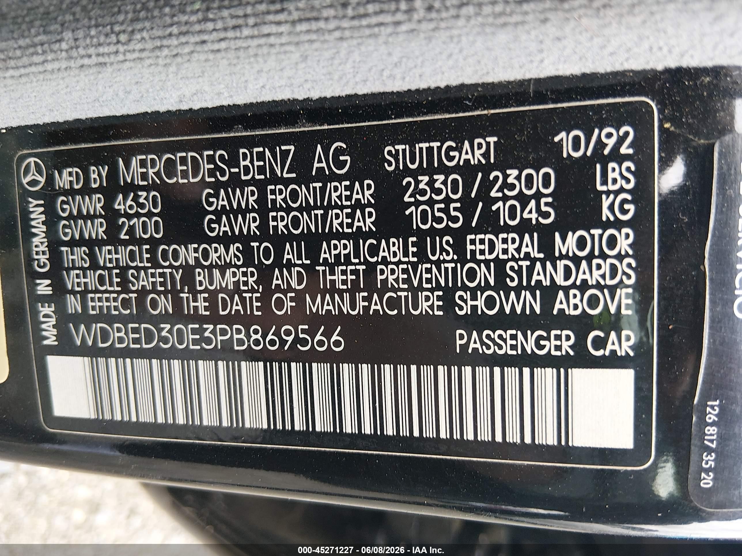 1993 Mercedes-benz 300 E 4matic Black vin: WDBED30E3PB869566