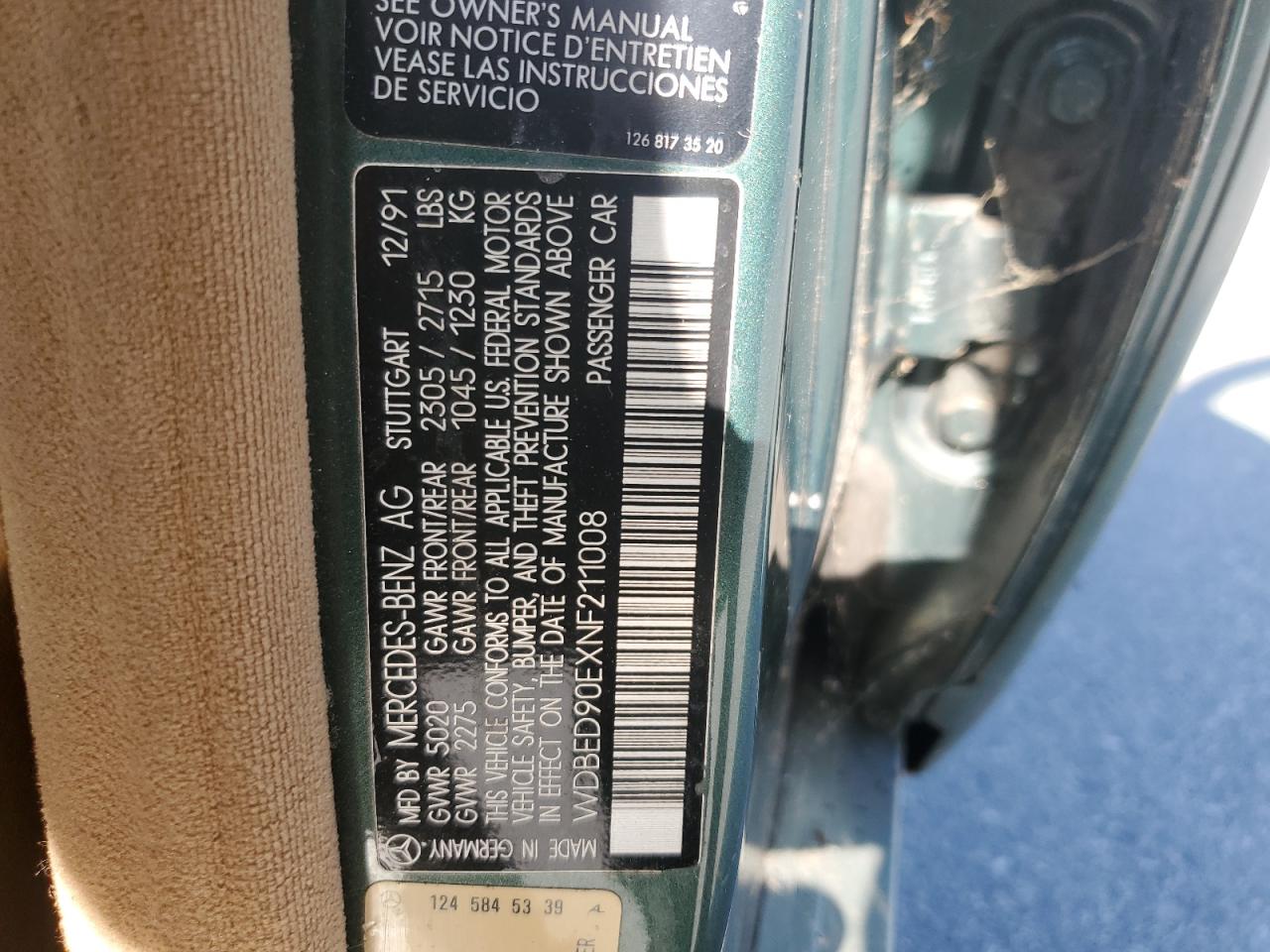 1993 Mercedes-benz 300 Te 4matic Green vin: WDBED90EXNF211008