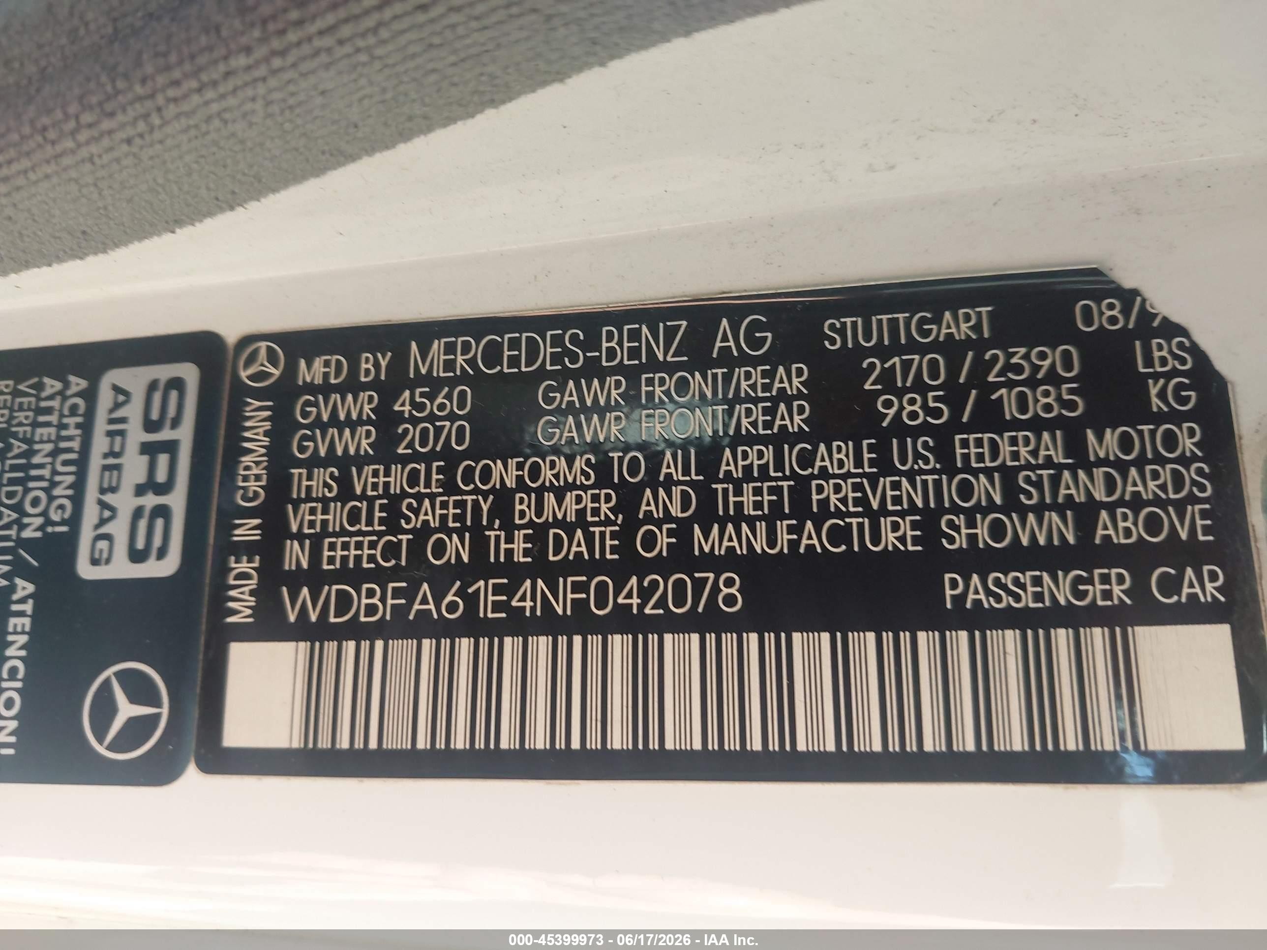 1992 Mercedes-benz 300 Sl White vin: WDBFA61E4NF042078