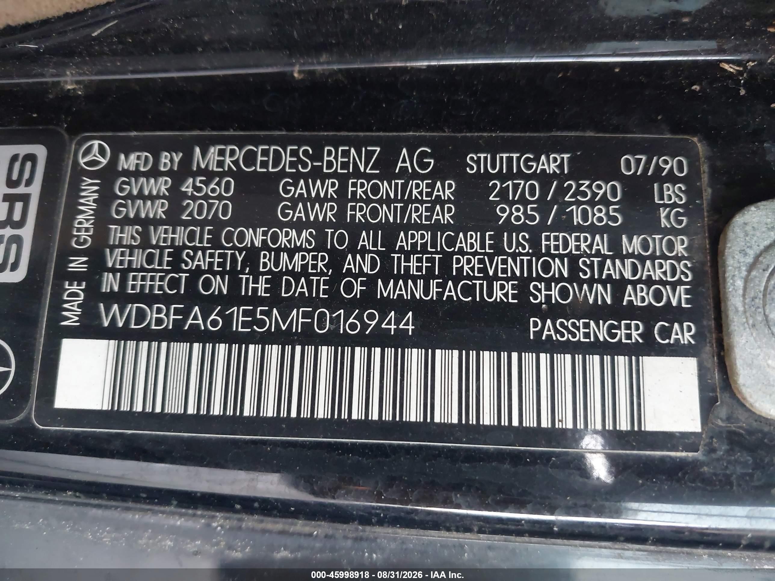 1991 Mercedes-benz 300 Sl Black vin: WDBFA61E5MF016944