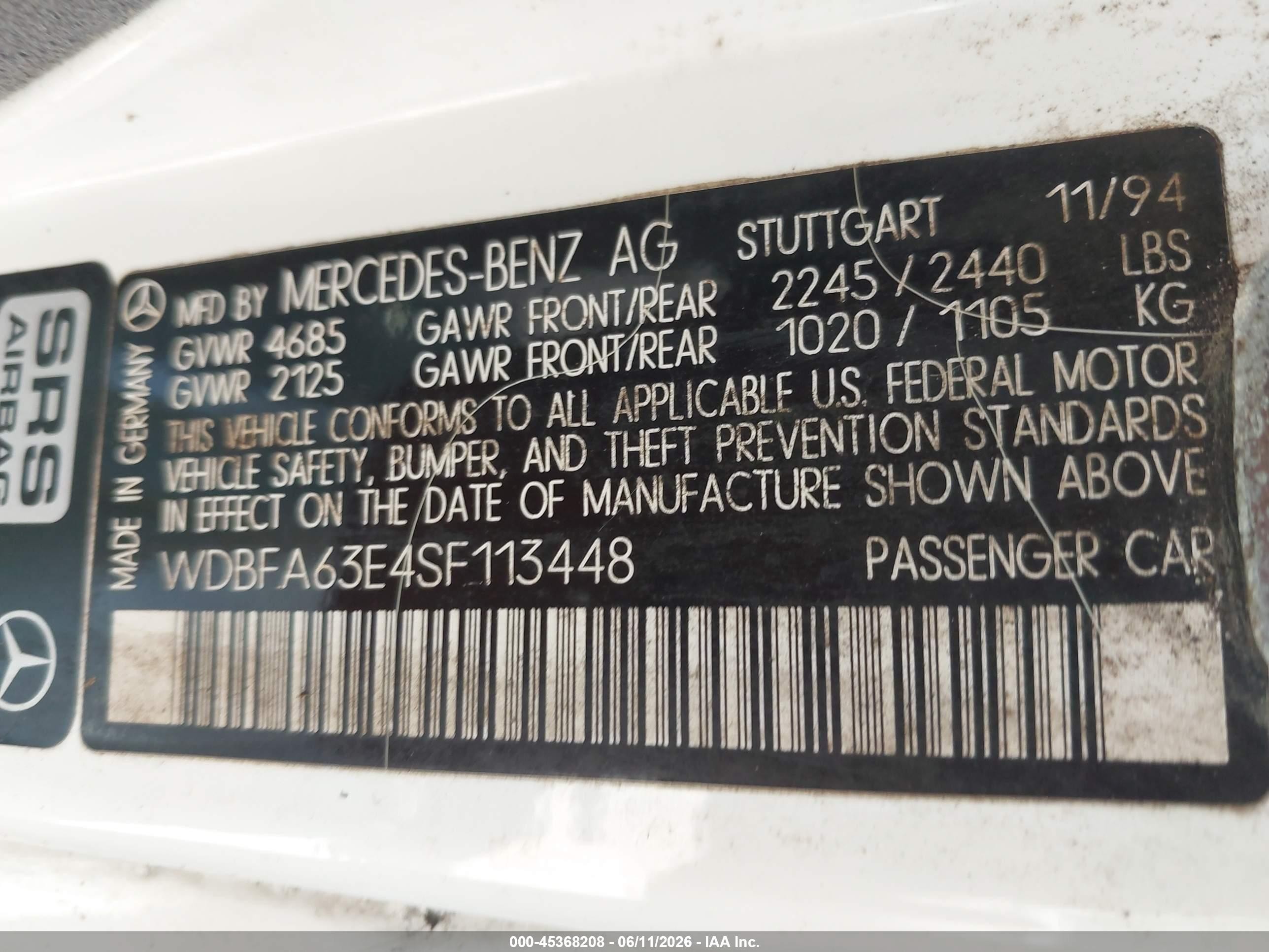 1995 Mercedes-benz Sl 320 White vin: WDBFA63E4SF113448