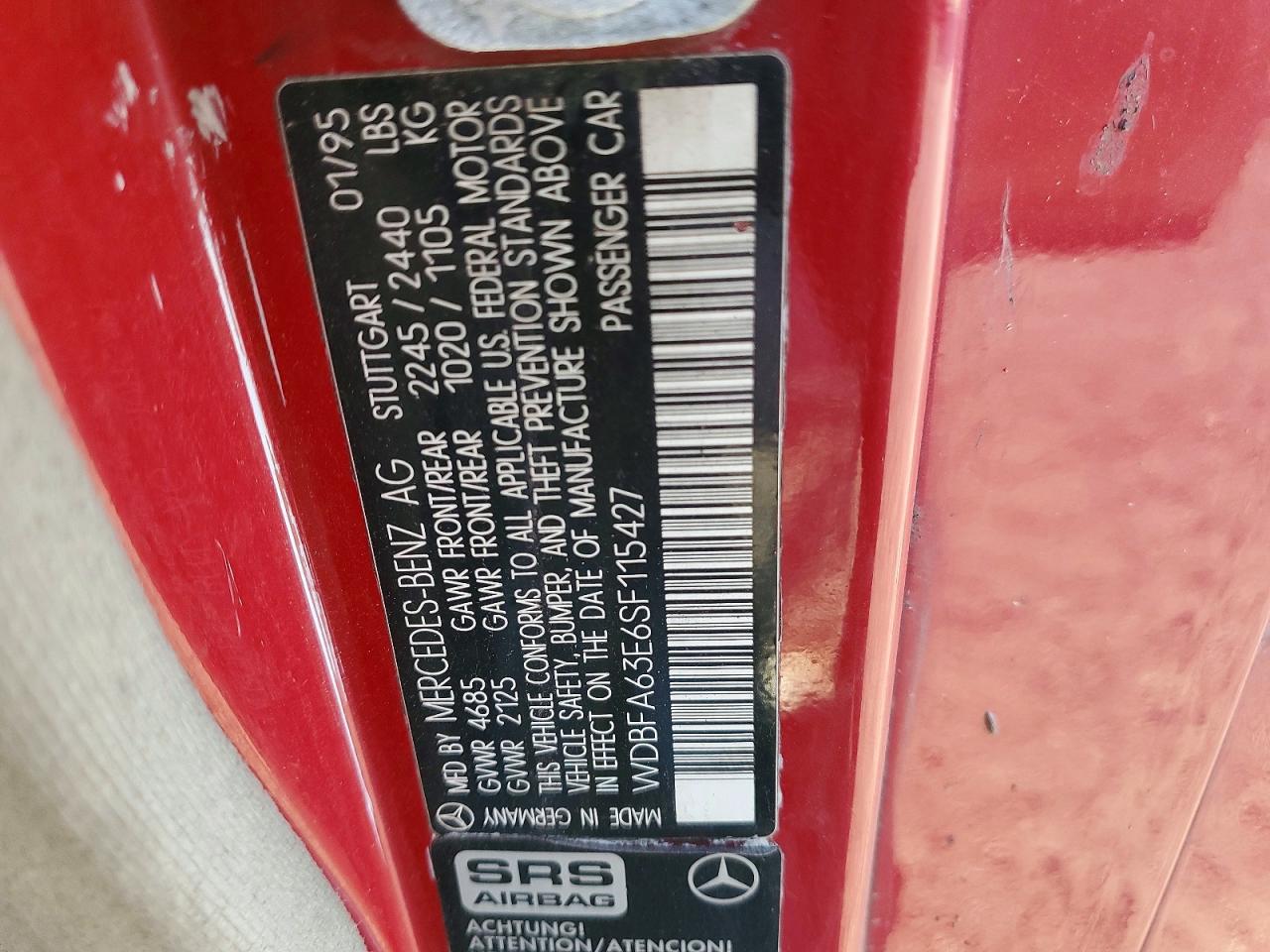 1995 Mercedes-benz Sl 320 Red vin: WDBFA63E6SF115427