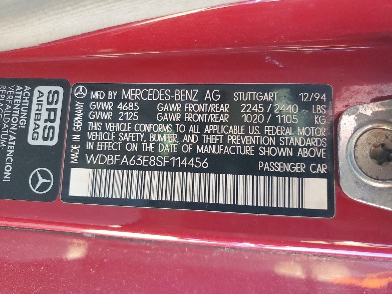 1995 Mercedes-benz Sl 320 Красный vin: WDBFA63E8SF114456