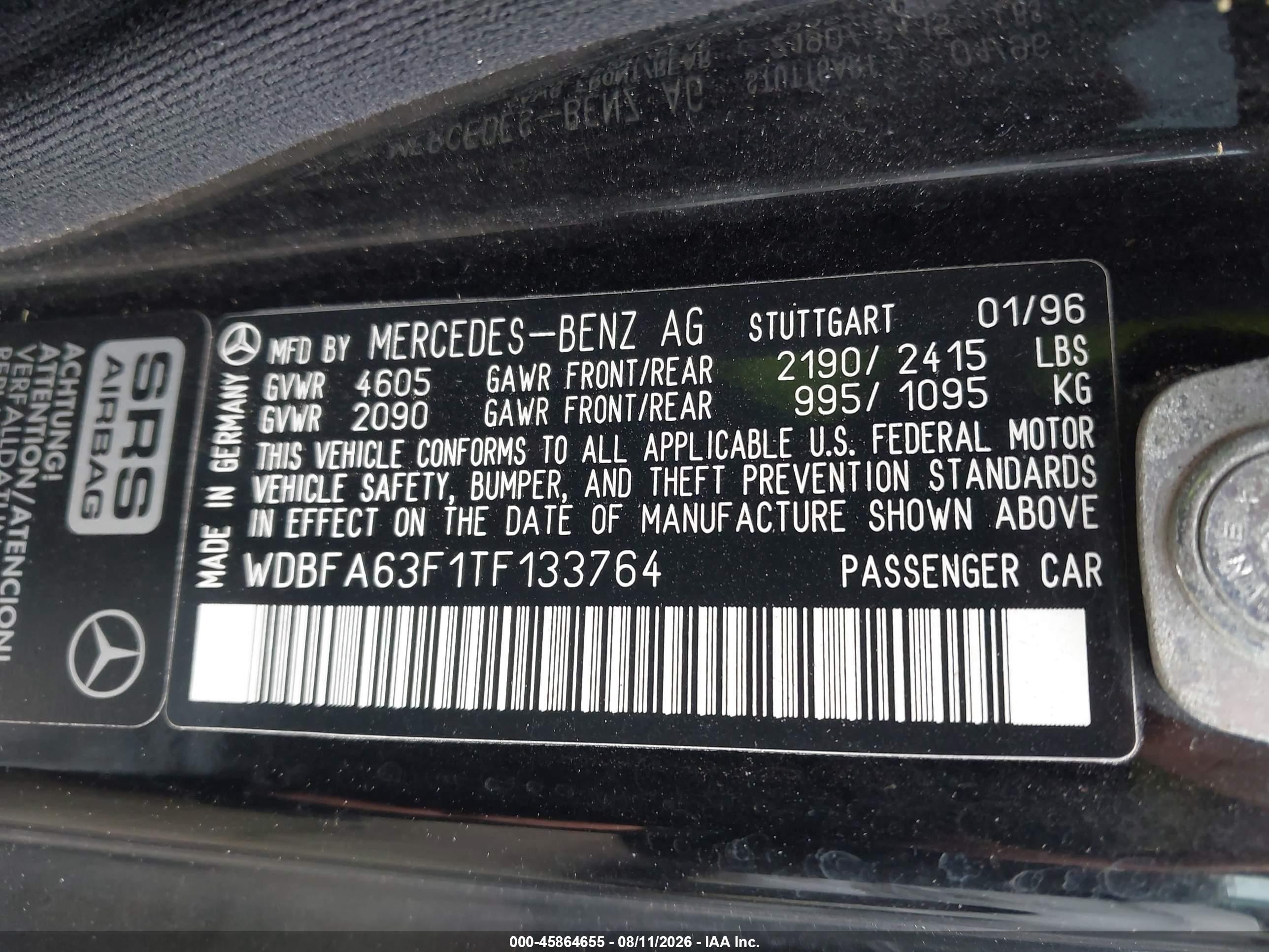 1996 Mercedes-benz Sl 320 Black vin: WDBFA63F1TF133764