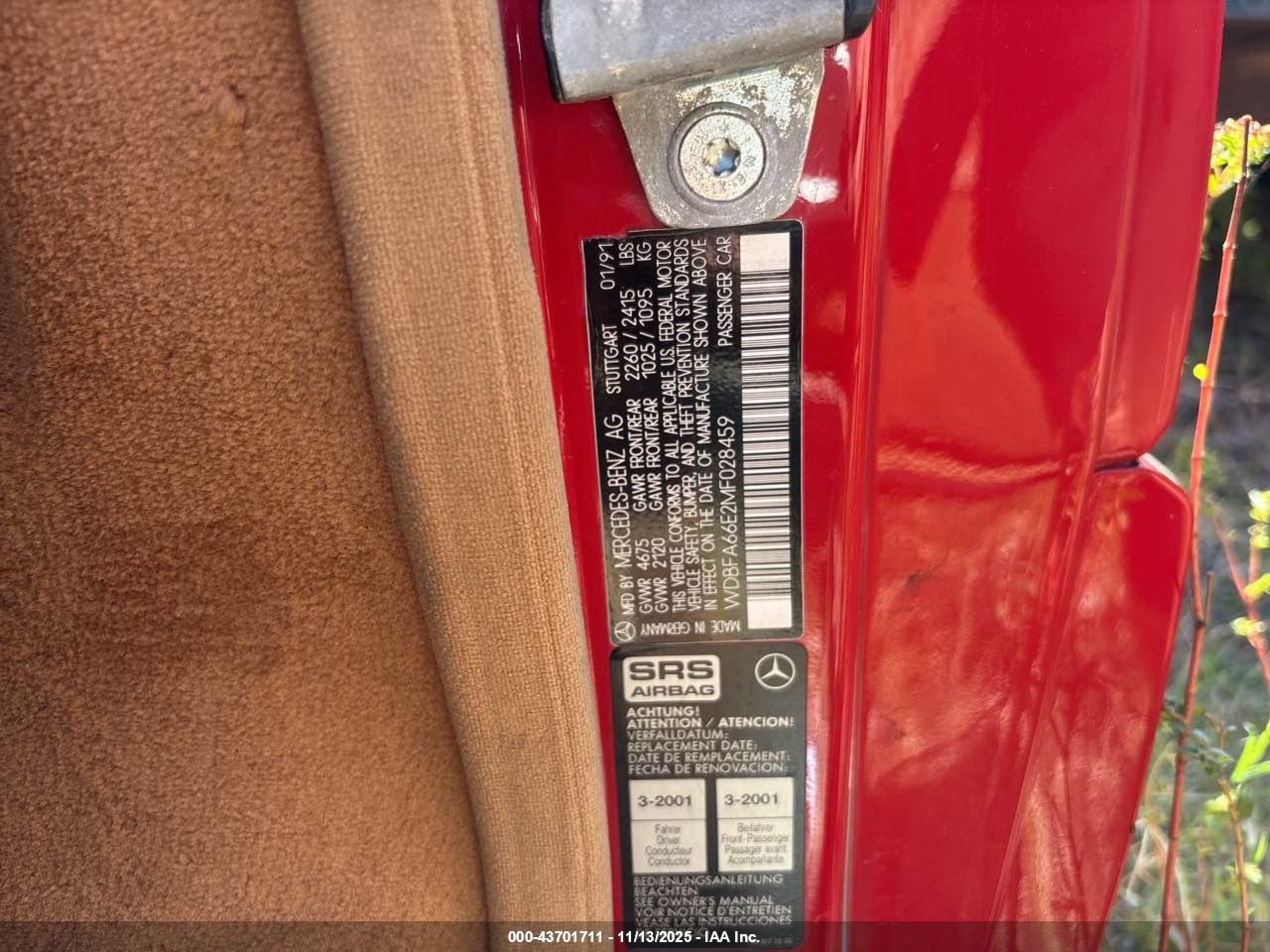 1991 Mercedes-benz 500 Sl vin: WDBFA66E2MF028459