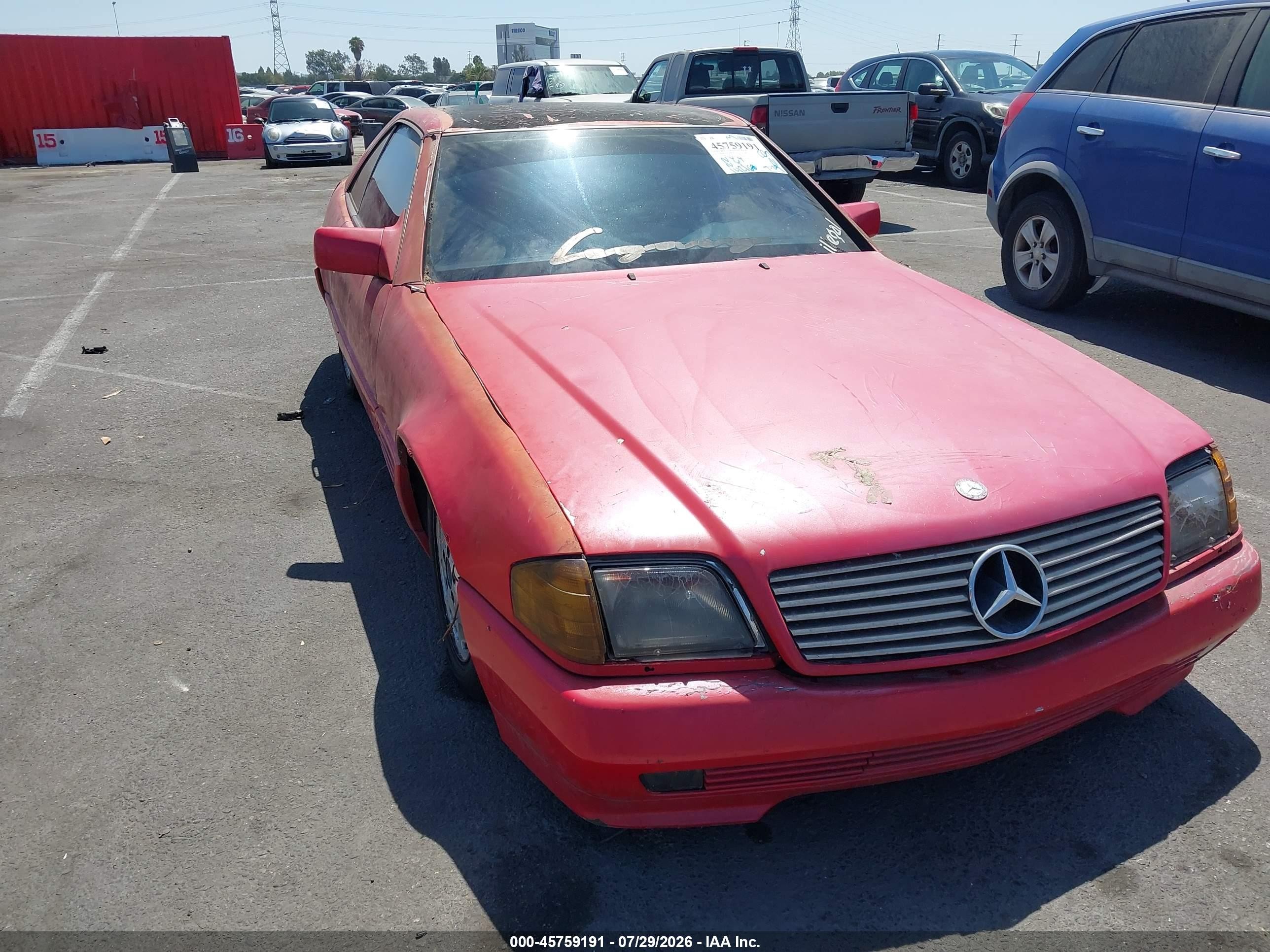 1991 Mercedes-benz 500 Sl Red vin: WDBFA66E7MF030482