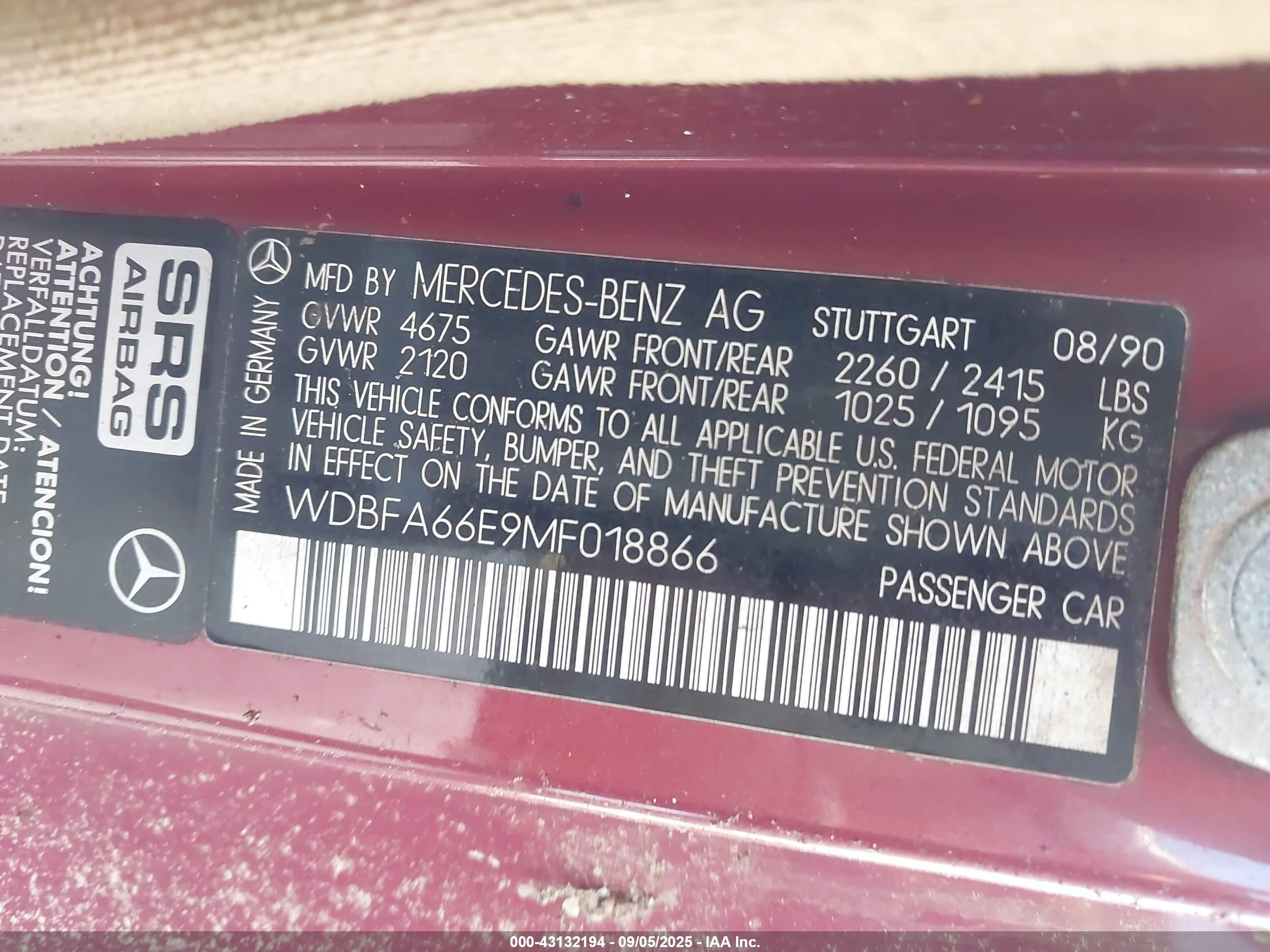 1991 Mercedes-benz 500 Sl Red vin: WDBFA66E9MF018866