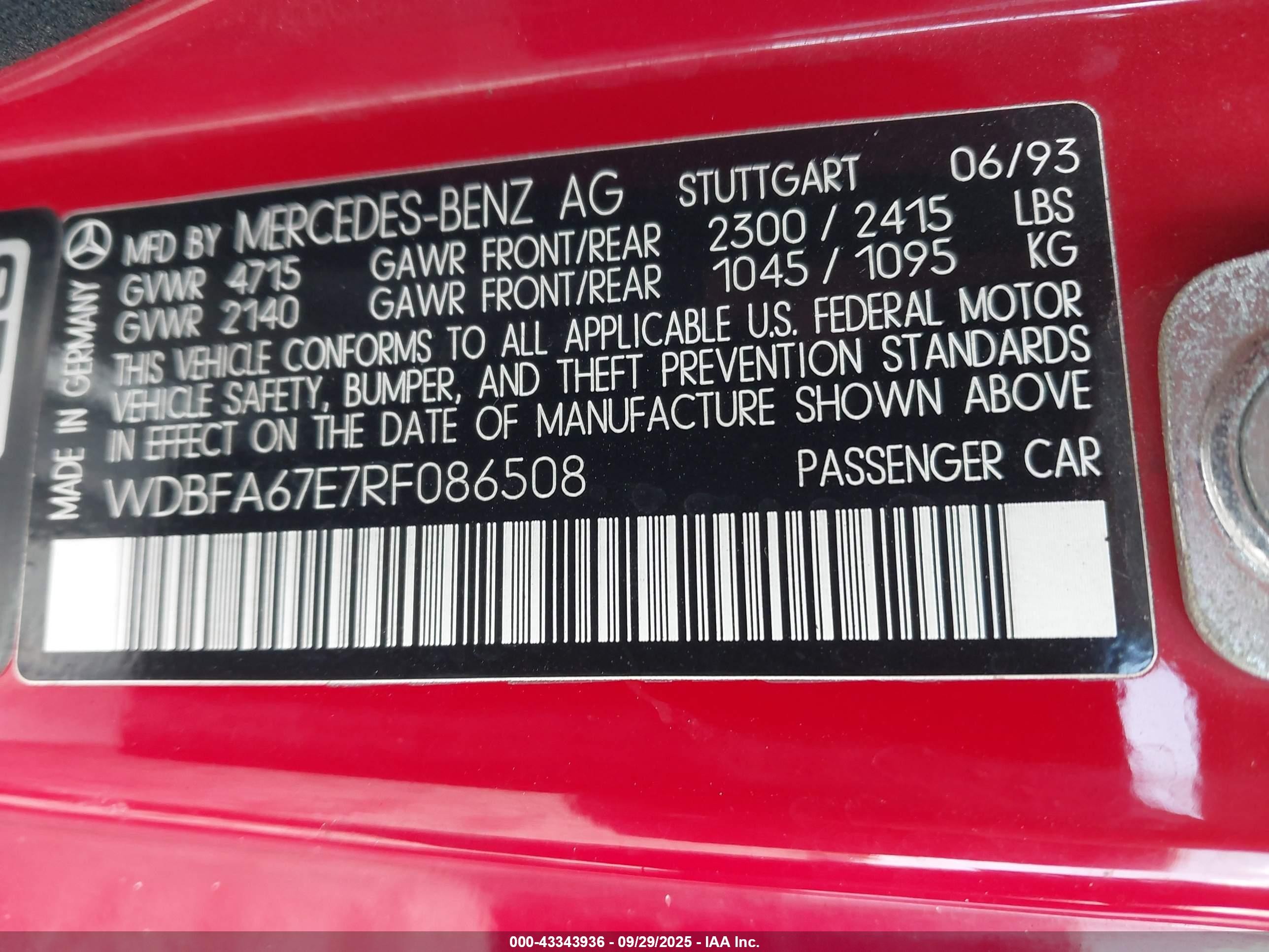 1994 Mercedes-benz Sl 500 Red vin: WDBFA67E7RF086508
