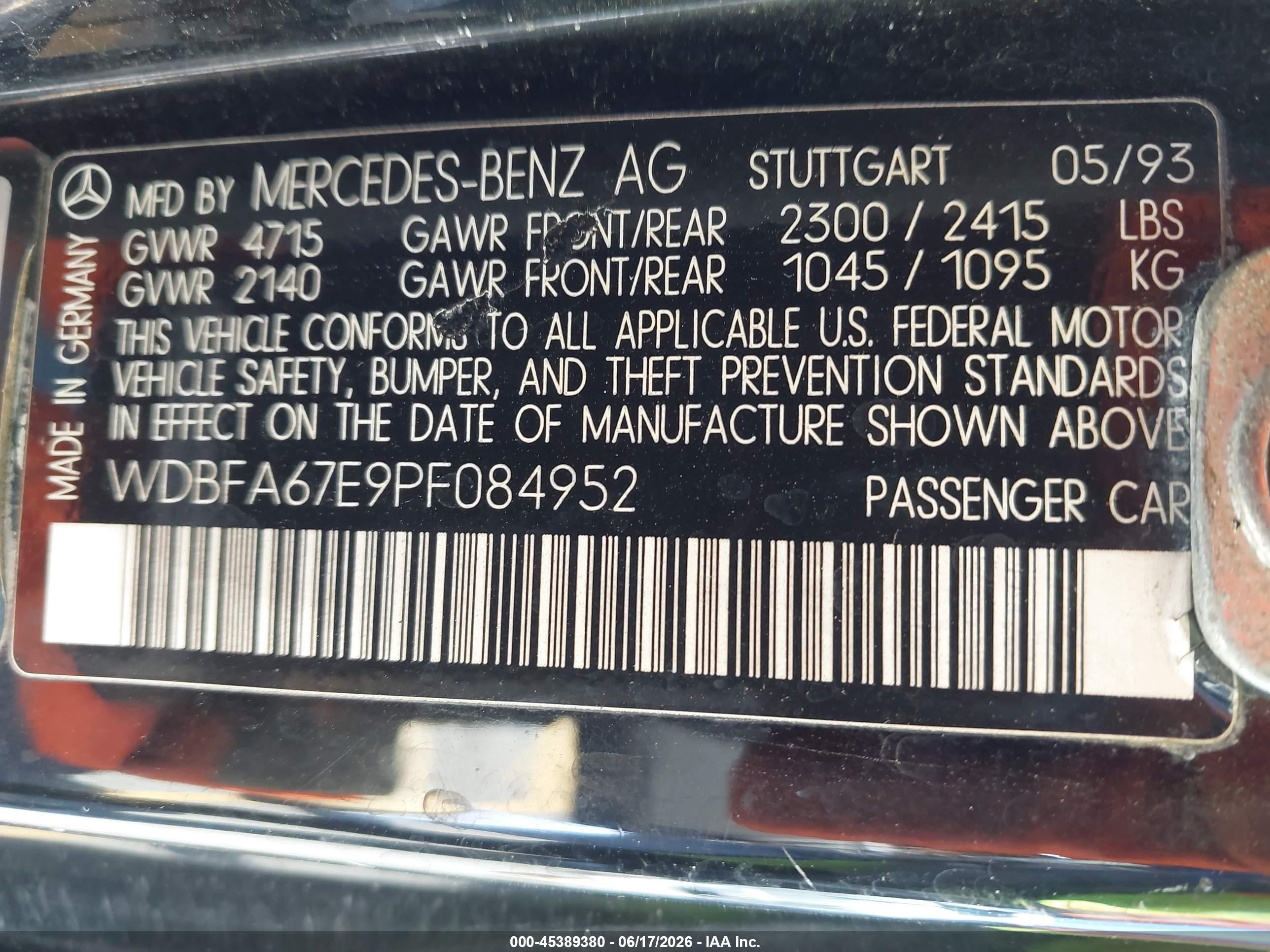 1993 Mercedes-benz 500 Sl Black vin: WDBFA67E9PF084952