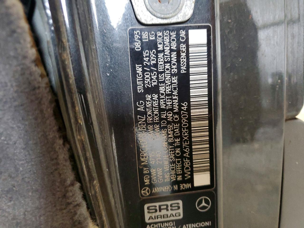 1994 Mercedes-benz Sl 500 Charcoal vin: WDBFA67EXRF090746