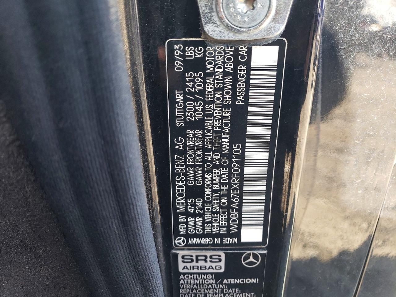 1994 Mercedes-benz Sl 500 Black vin: WDBFA67EXRF091105