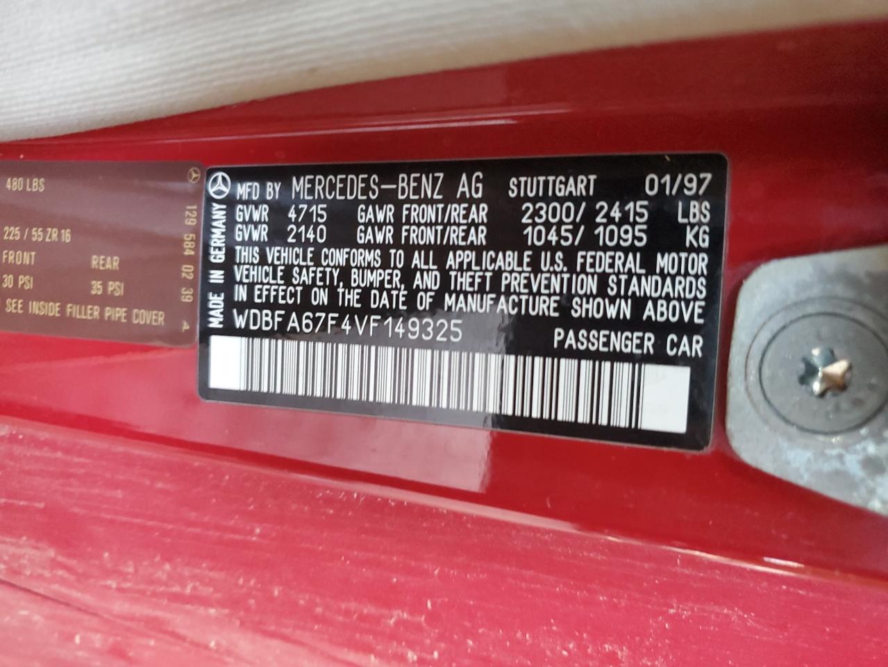 1997 Mercedes-benz Sl 500 Red vin: WDBFA67F4VF149325
