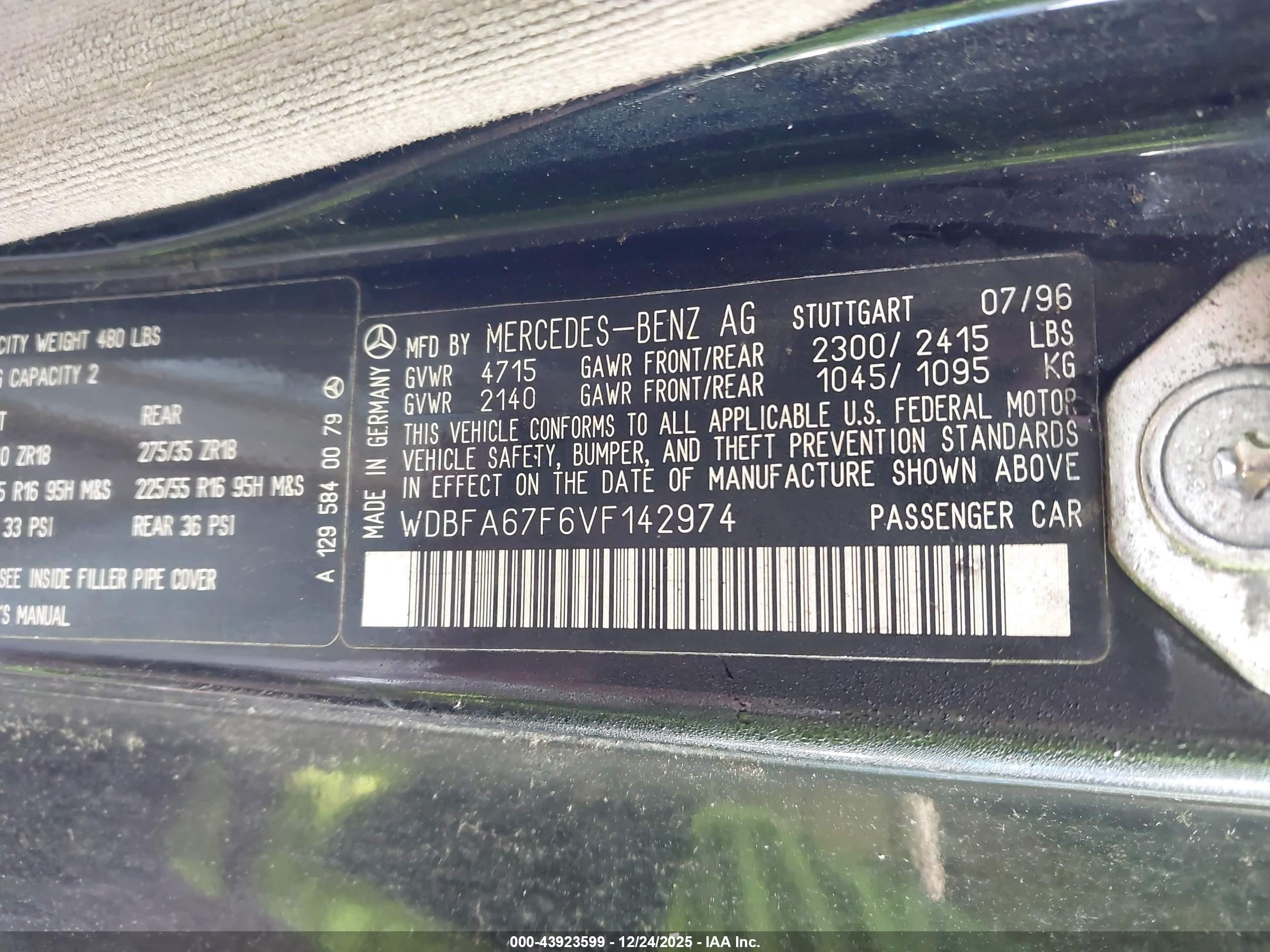1997 Mercedes-benz Sl 500   Black vin: WDBFA67F6VF142974
