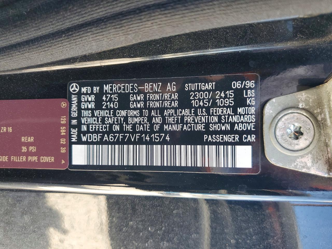 1997 Mercedes-benz Sl 500 Черный vin: WDBFA67F7VF141574