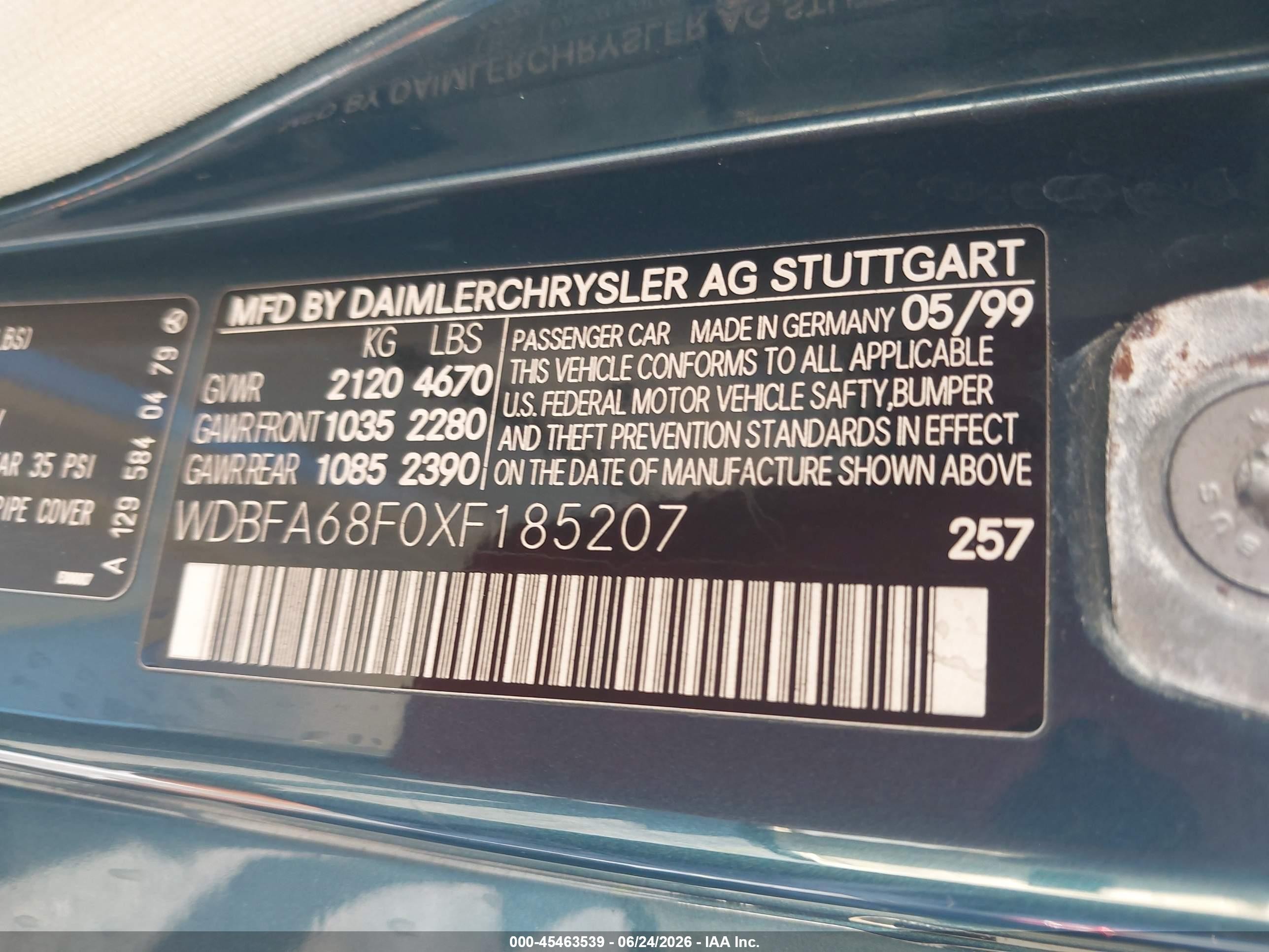 1999 Mercedes-benz Sl 500   Blue vin: WDBFA68F0XF185207