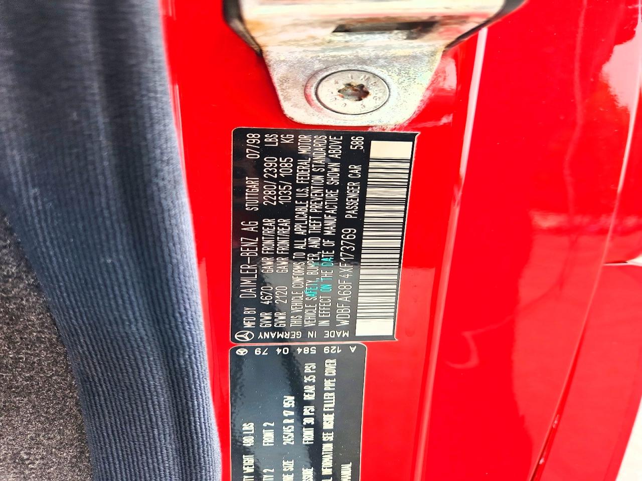 1999 Mercedes-benz Sl 500 Красный vin: WDBFA68F4XF173769