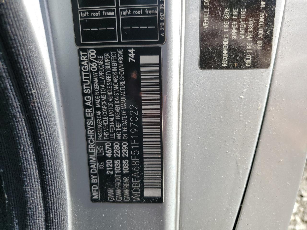 2001 Mercedes-benz Sl 500 Silver vin: WDBFA68F51F197022