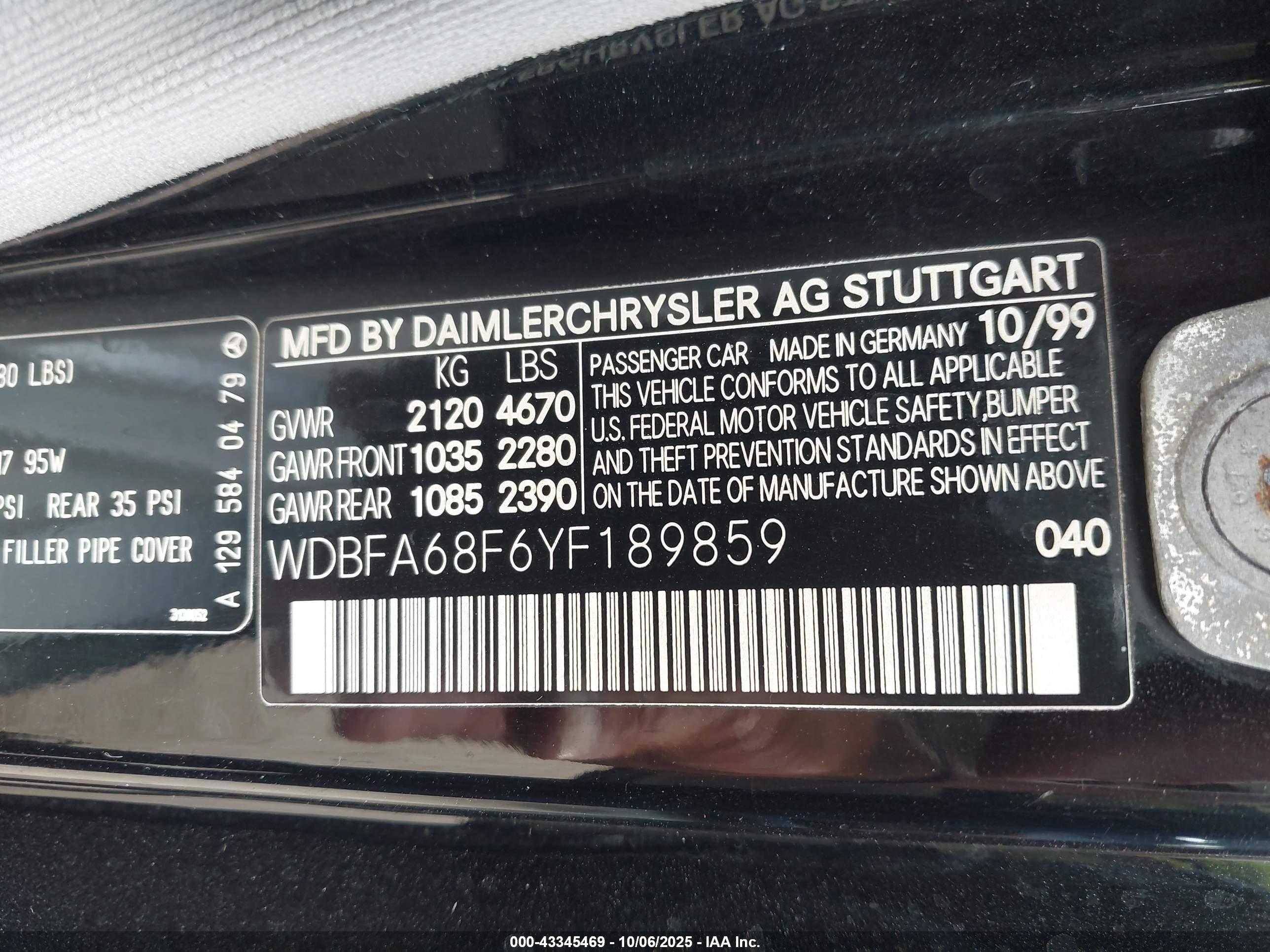 2000 Mercedes-benz Sl 500   Черный vin: WDBFA68F6YF189859