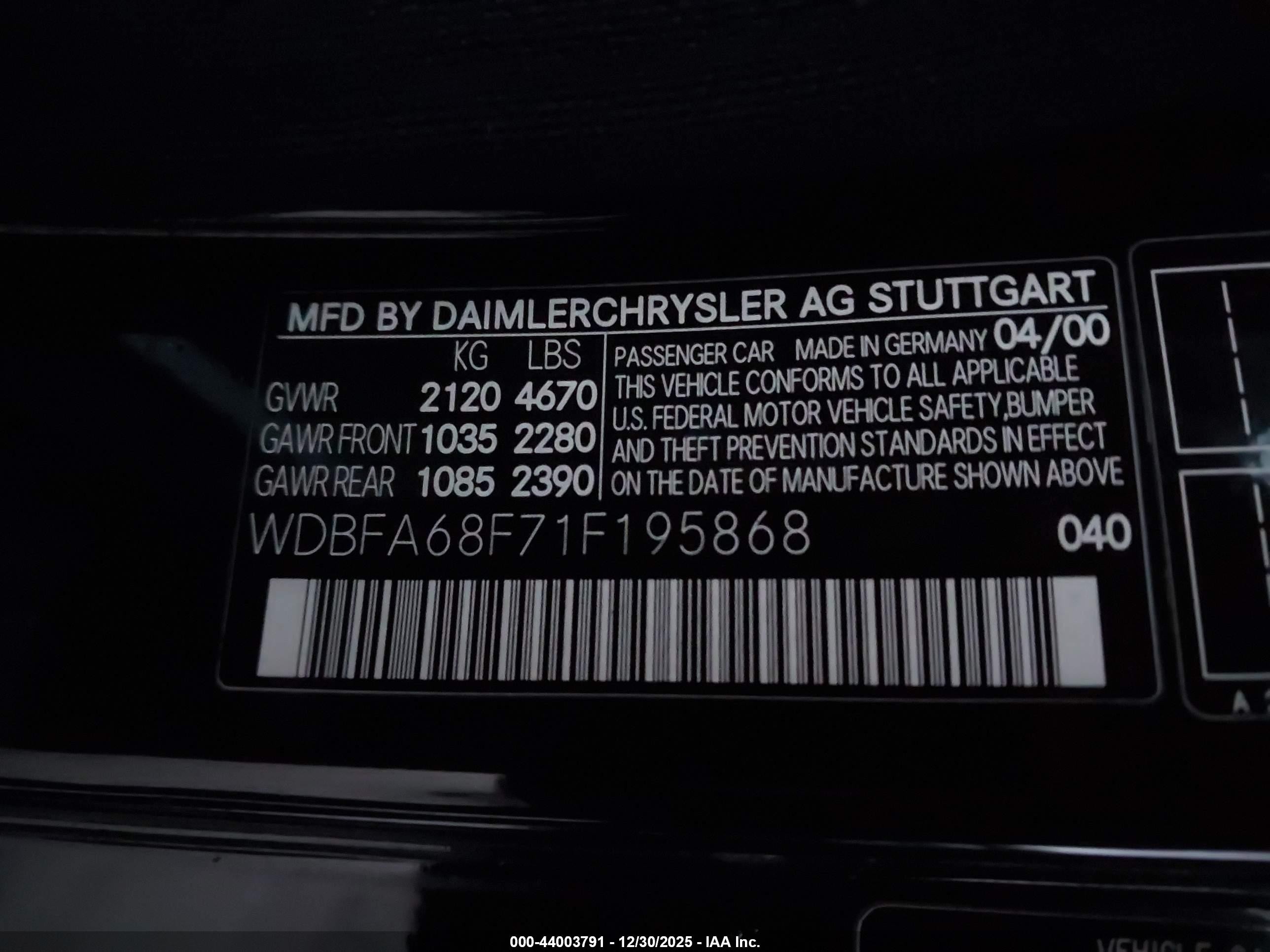2001 Mercedes-benz Sl 500   Black vin: WDBFA68F71F195868