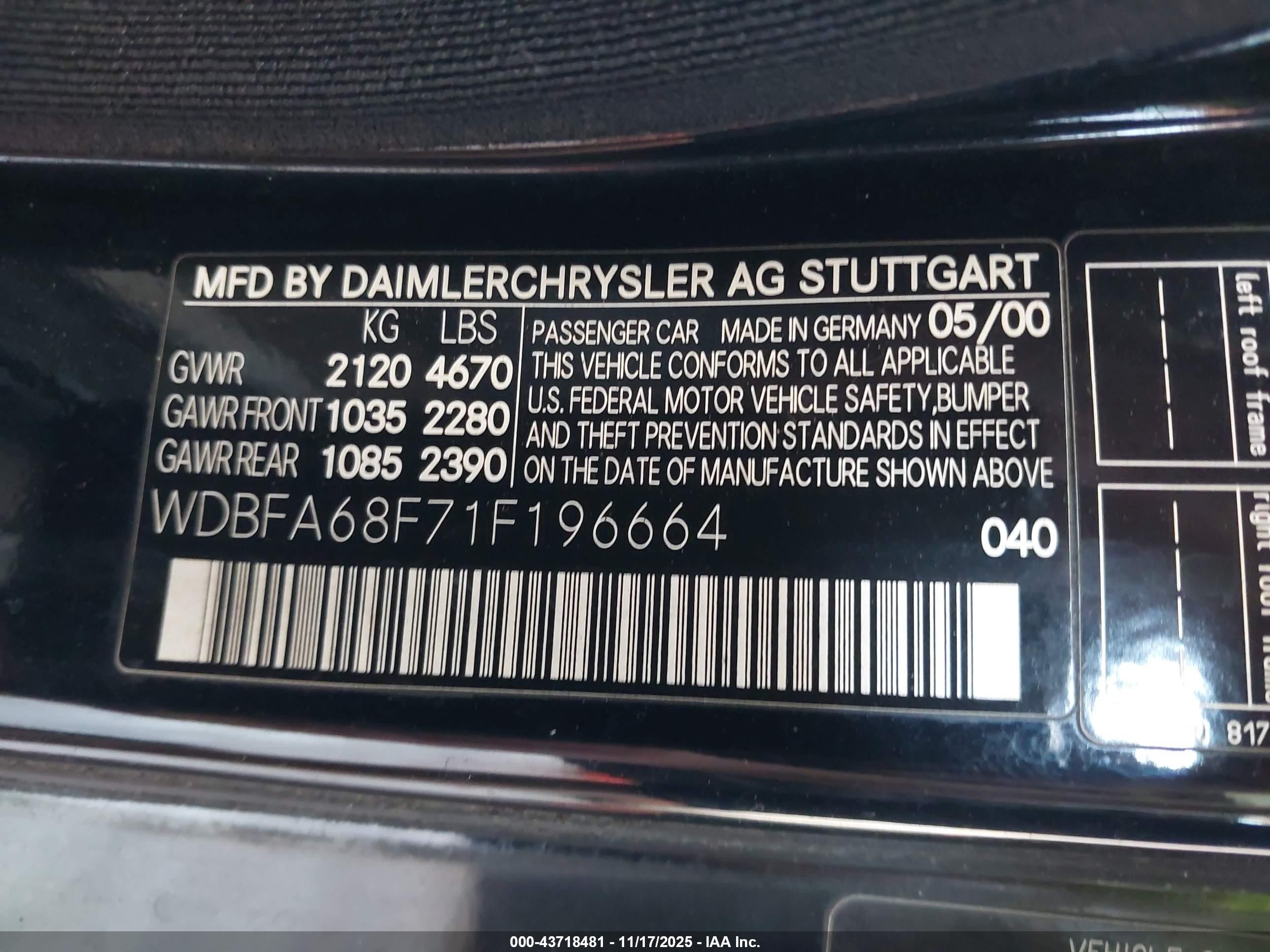 2001 Mercedes-benz Sl 500   Black vin: WDBFA68F71F196664