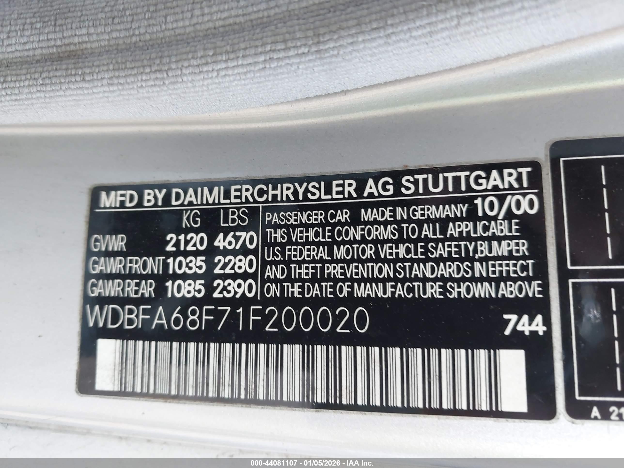 2001 Mercedes-benz Sl 500   Gray vin: WDBFA68F71F200020