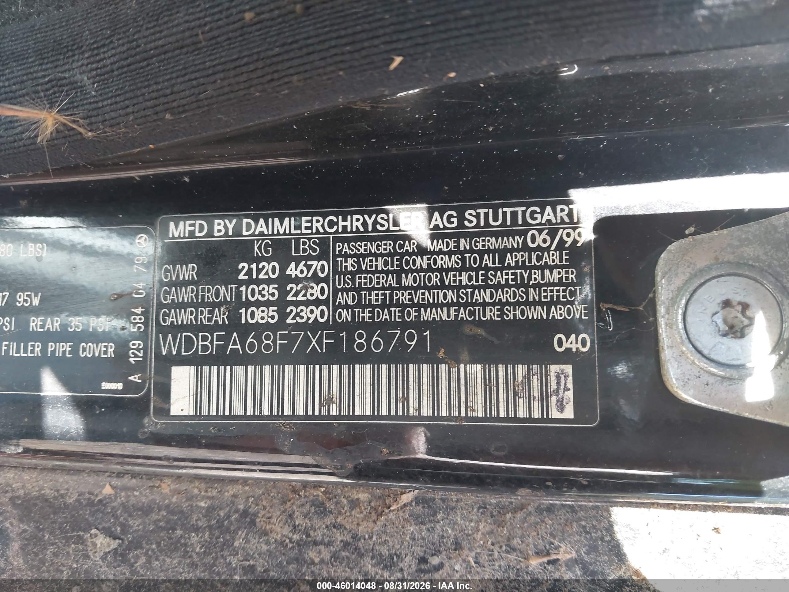 1999 Mercedes-benz Sl 500 Black vin: WDBFA68F7XF186791