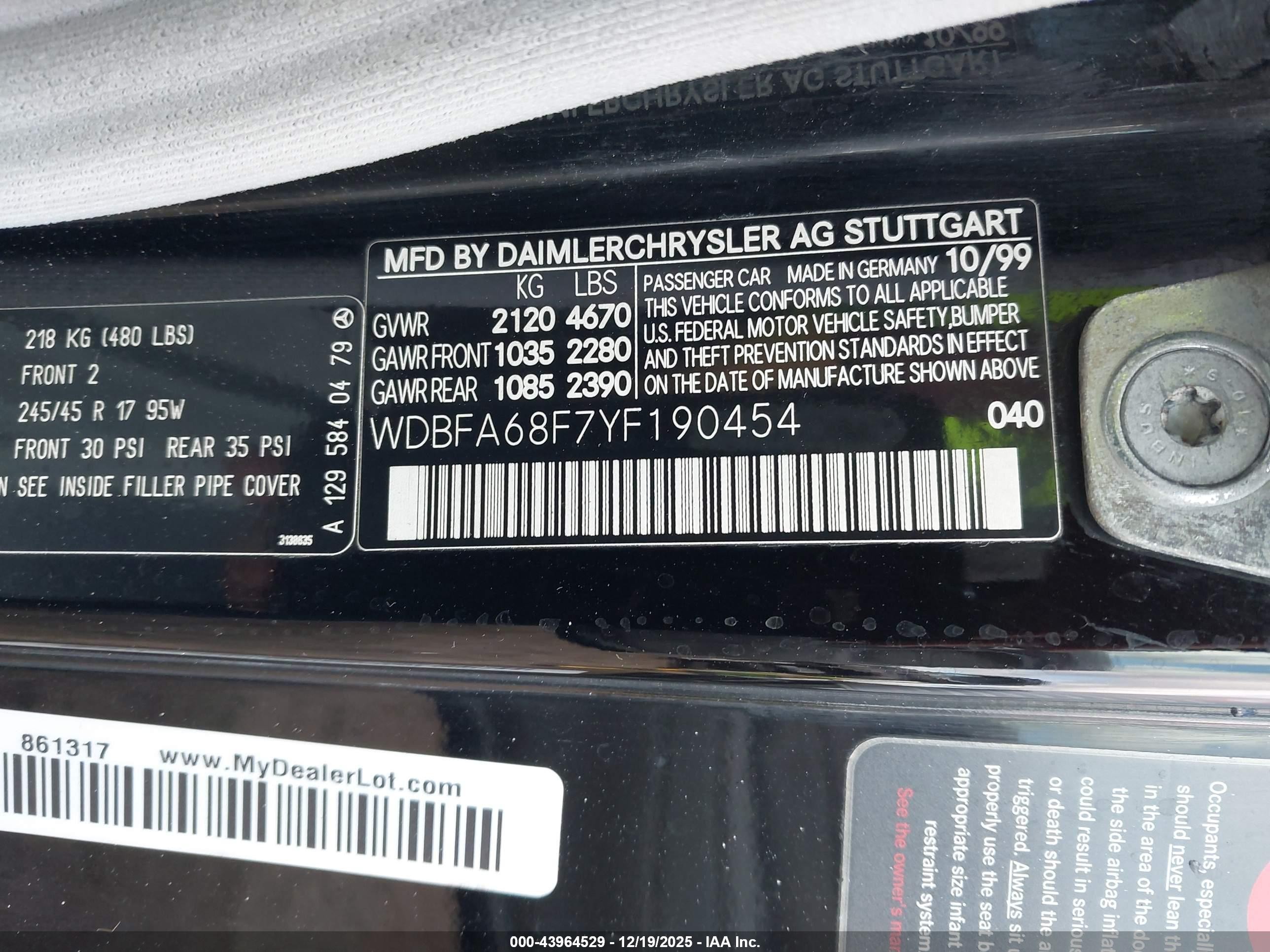 2000 Mercedes-benz Sl 500   Черный vin: WDBFA68F7YF190454