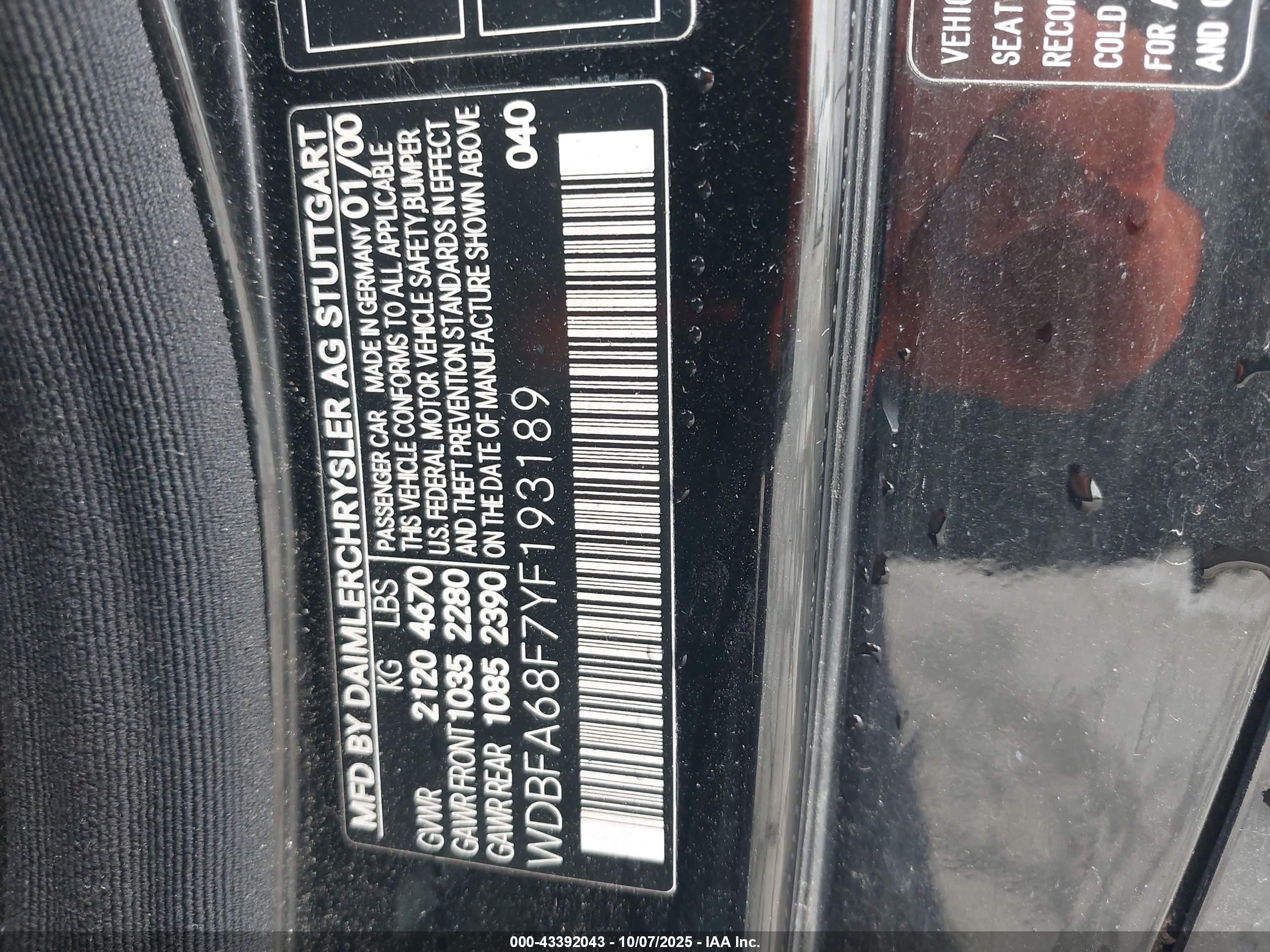 2000 Mercedes-benz Sl 500   Черный vin: WDBFA68F7YF193189