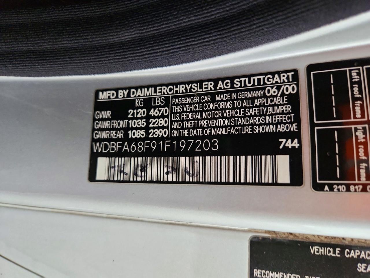 2001 Mercedes-benz Sl 500 Silver vin: WDBFA68F91F197203