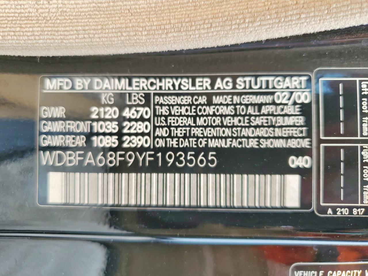 2000 Mercedes-benz Sl 500 Black vin: WDBFA68F9YF193565