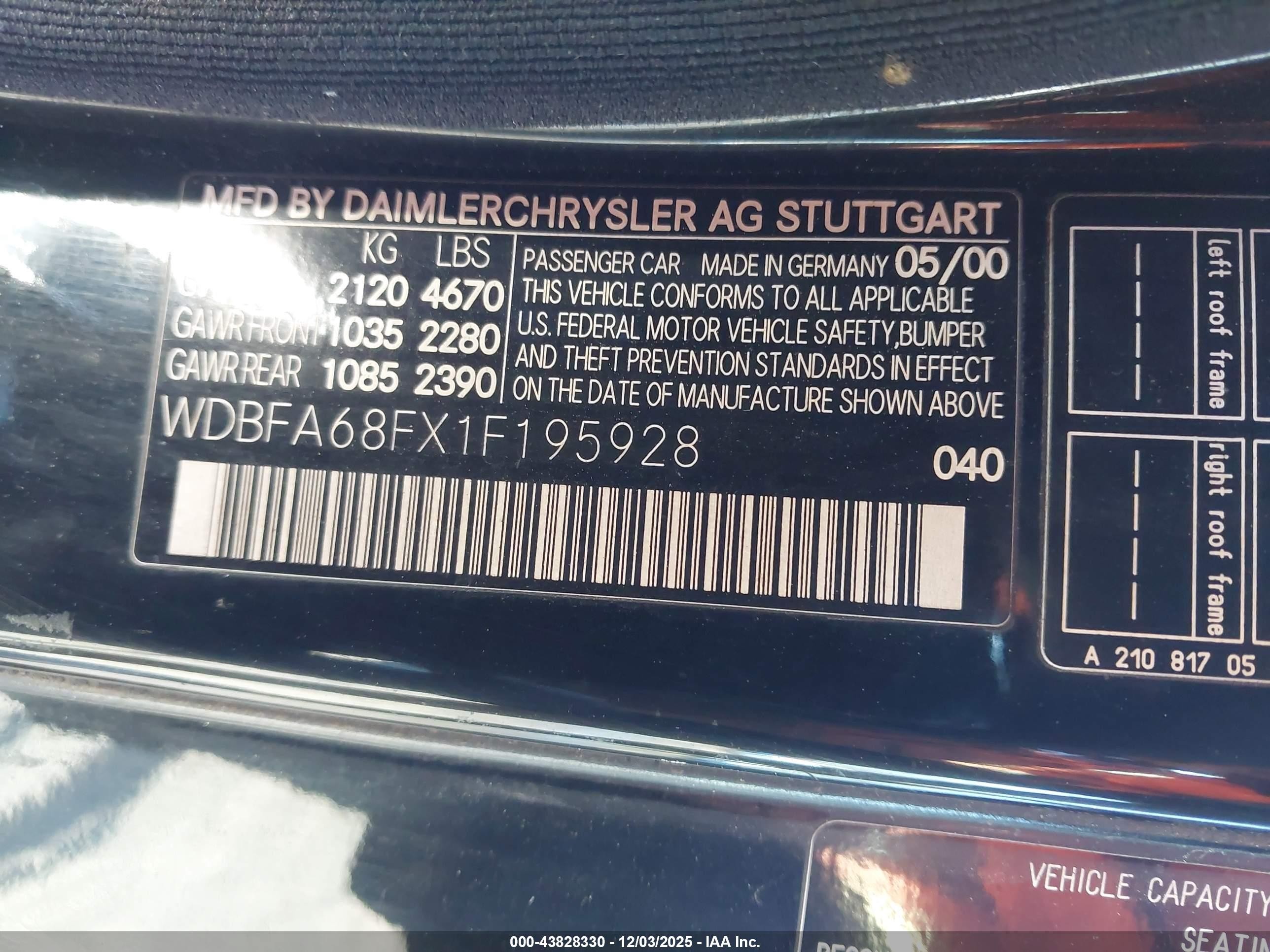 2001 Mercedes-benz Sl 500   Black vin: WDBFA68FX1F195928