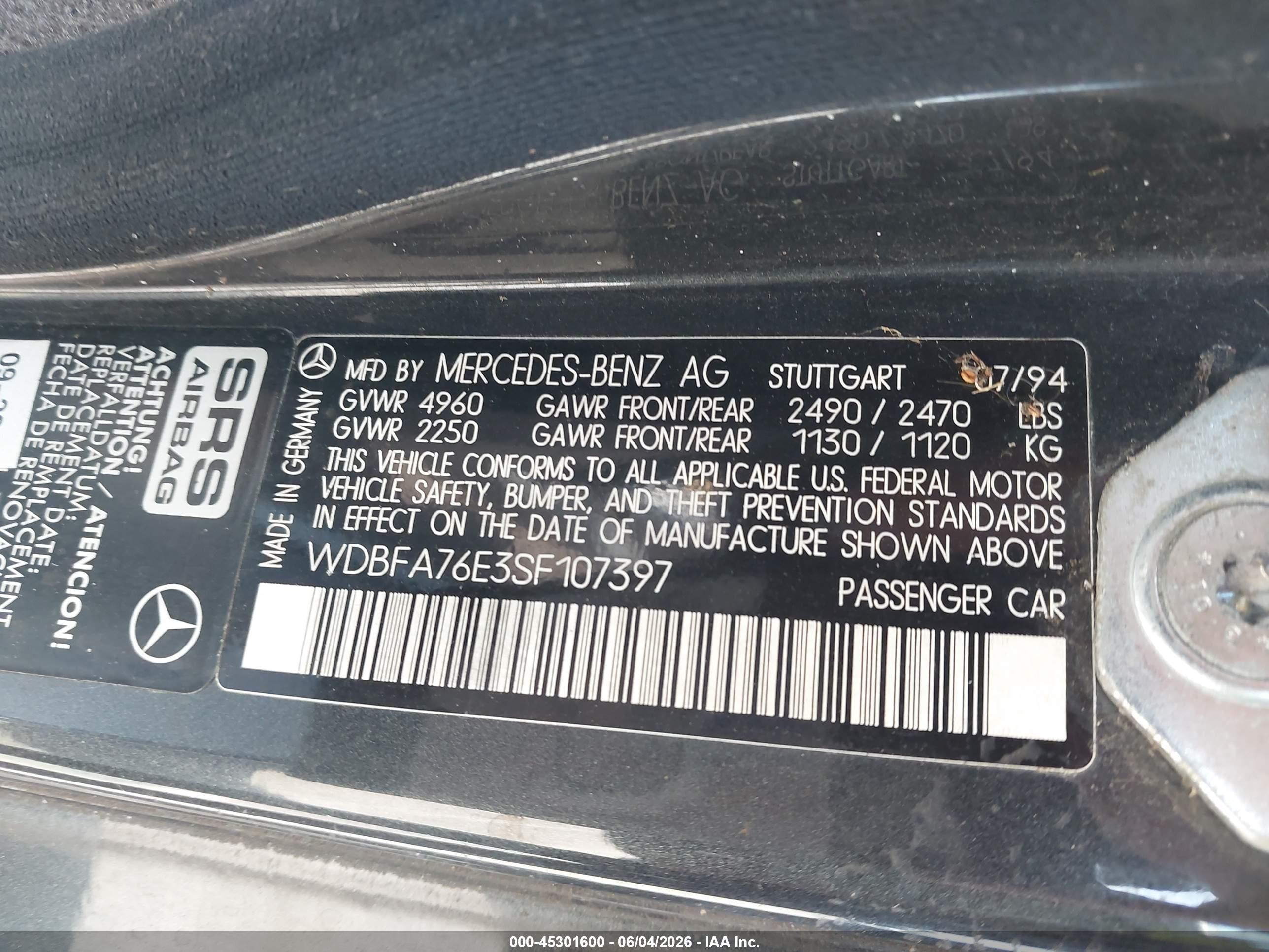 1995 Mercedes-benz Sl 600 Gray vin: WDBFA76E3SF107397