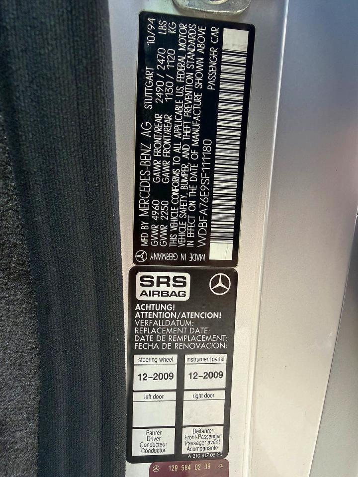 1995 Mercedes-benz Sl 600 Silver vin: WDBFA76E9SF111180