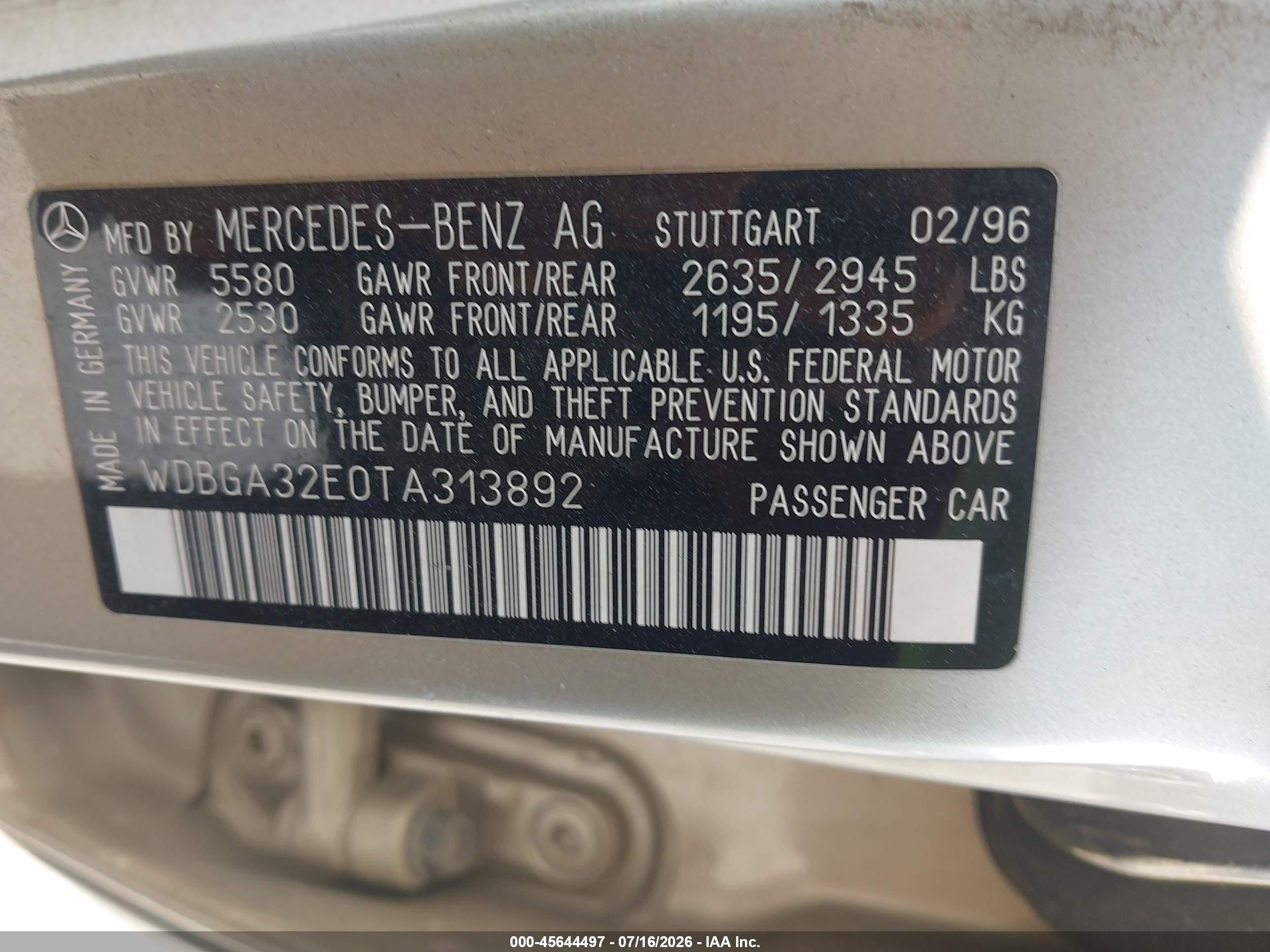 1996 Mercedes-benz S 320w Gold vin: WDBGA32E0TA313892
