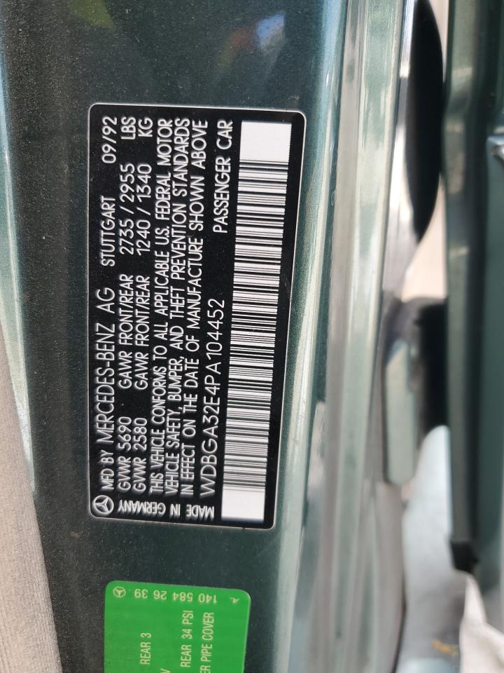 1993 Mercedes-benz 300 Se Зеленый vin: WDBGA32E4PA104452