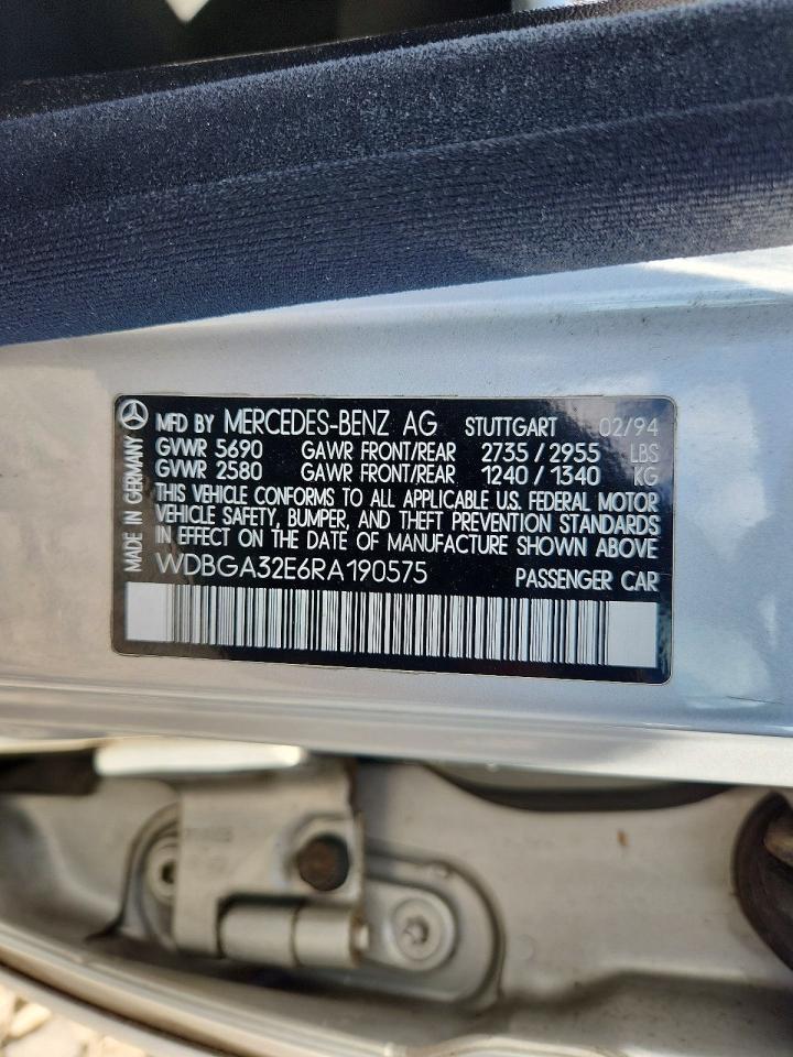 1994 Mercedes-benz S 320 Silver vin: WDBGA32E6RA190575