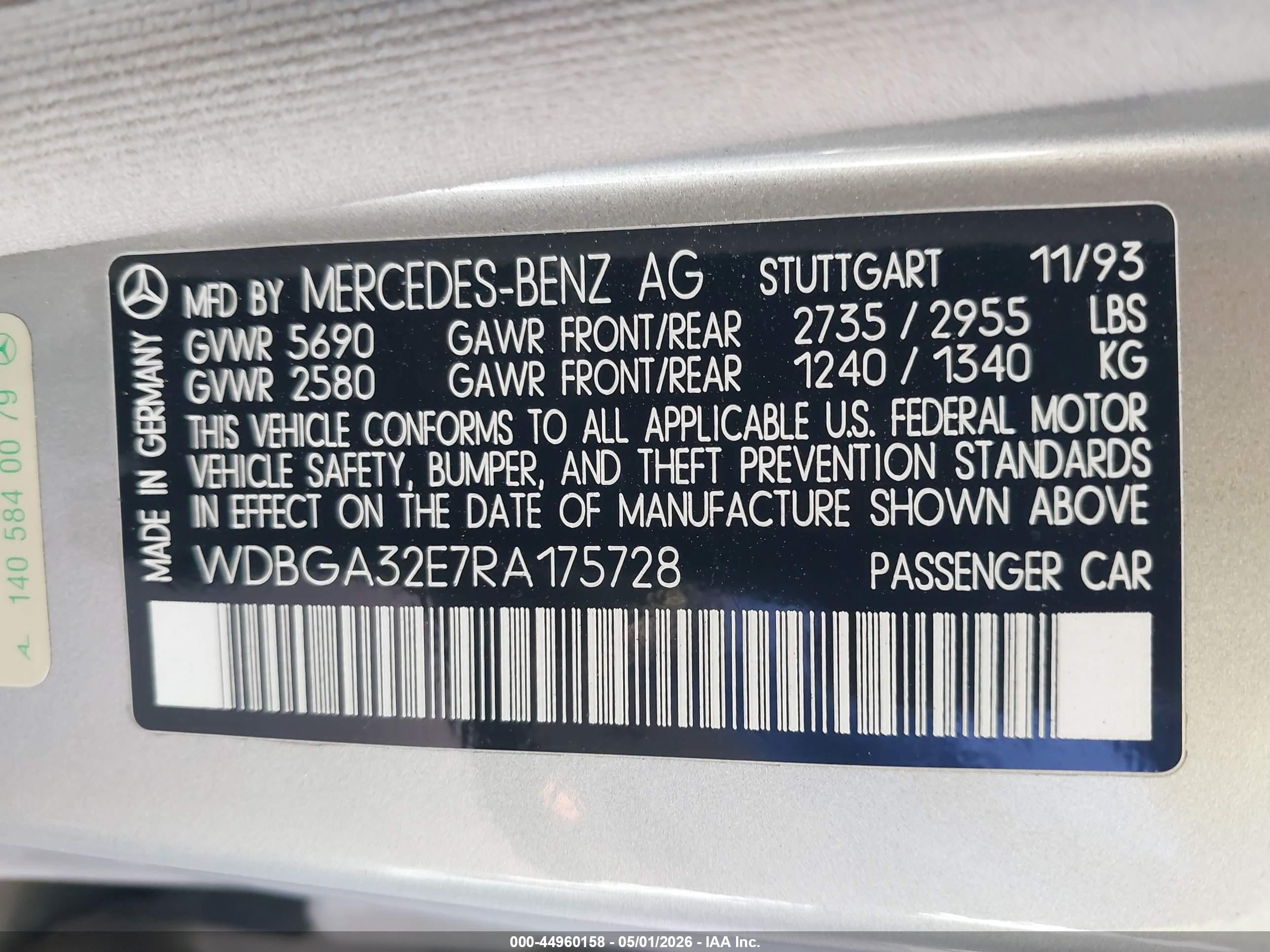 1994 Mercedes-benz S 320 Золотой vin: WDBGA32E7RA175728