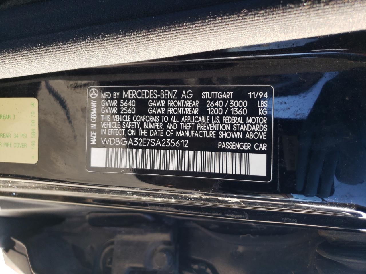 1995 Mercedes-benz S 320w Black vin: WDBGA32E7SA235612
