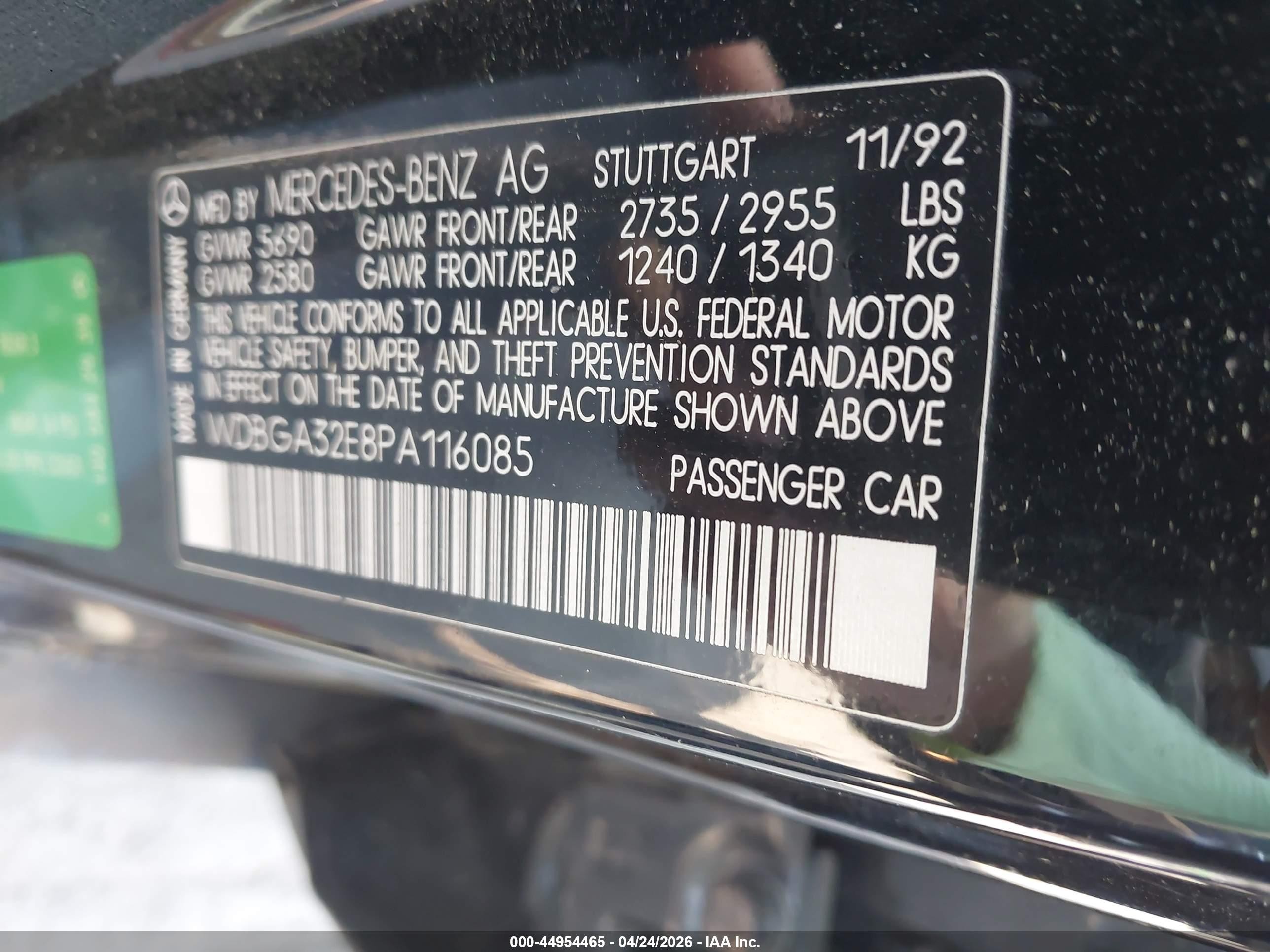 1993 Mercedes-benz 300 Se Черный vin: WDBGA32E8PA116085
