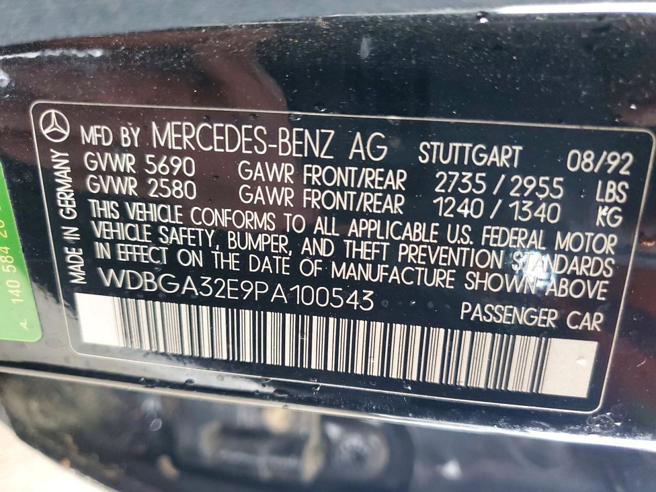 1993 Mercedes-benz 300 Se Black vin: WDBGA32E9PA100543