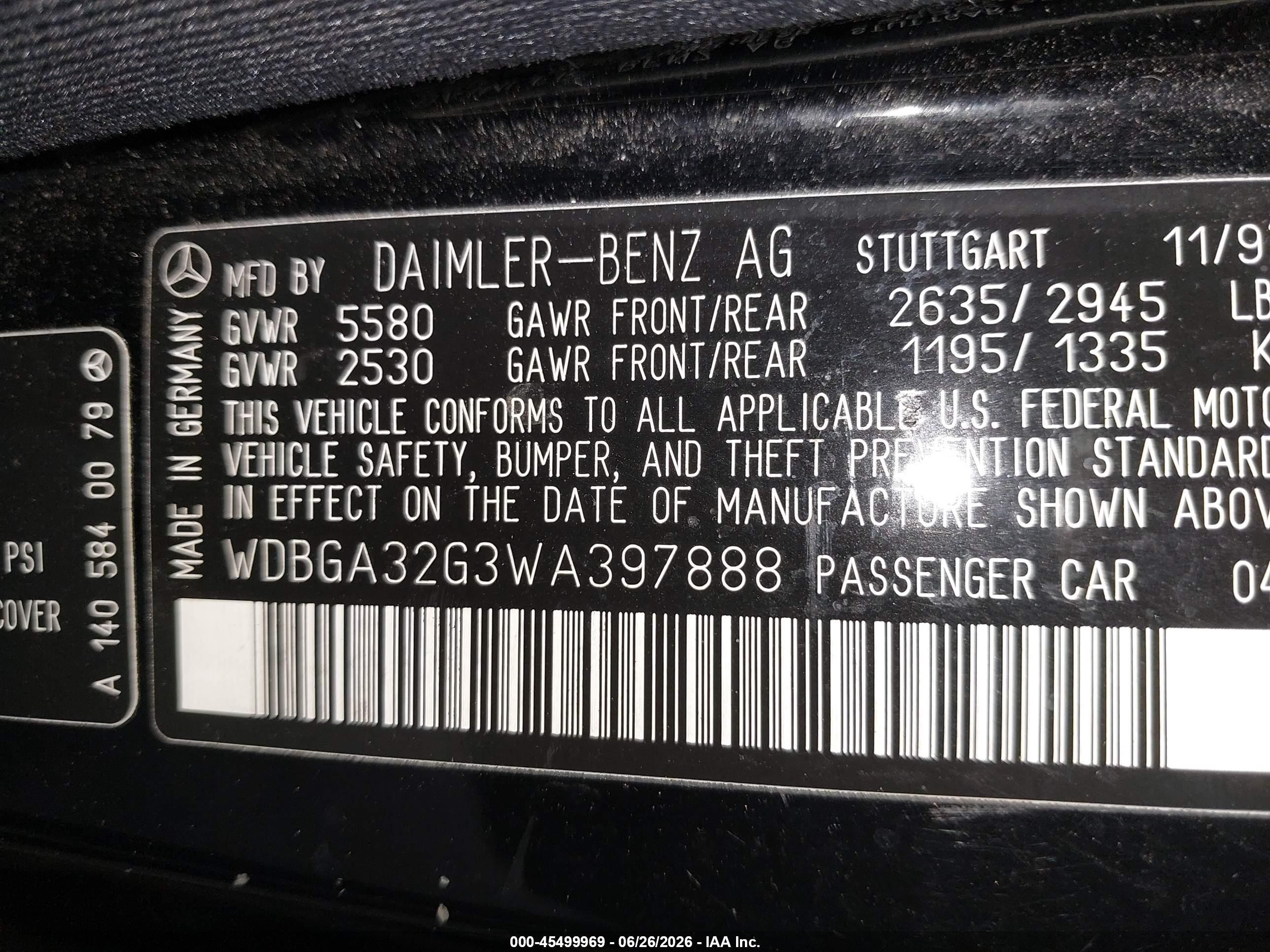 1998 Mercedes-benz S 320 Black vin: WDBGA32G3WA397888